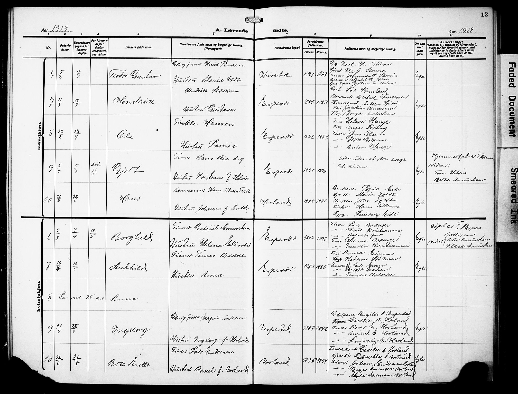 Finnås sokneprestembete, AV/SAB-A-99925/H/Ha/Hab/Habc/L0004: Parish register (copy) no. C 4, 1917-1931, p. 13