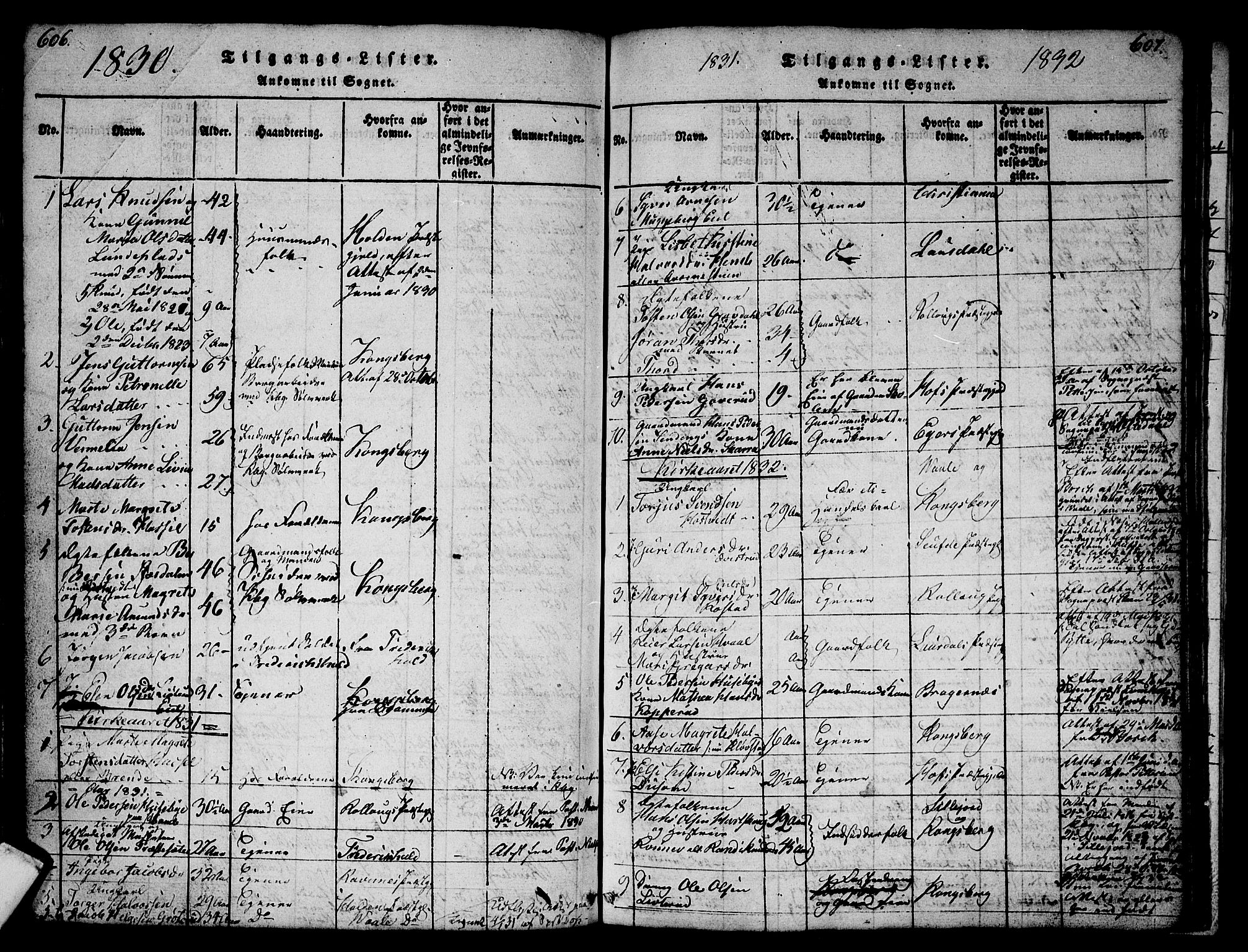 Sandsvær kirkebøker, AV/SAKO-A-244/G/Ga/L0003: Parish register (copy) no. I 3, 1817-1839, p. 606-607