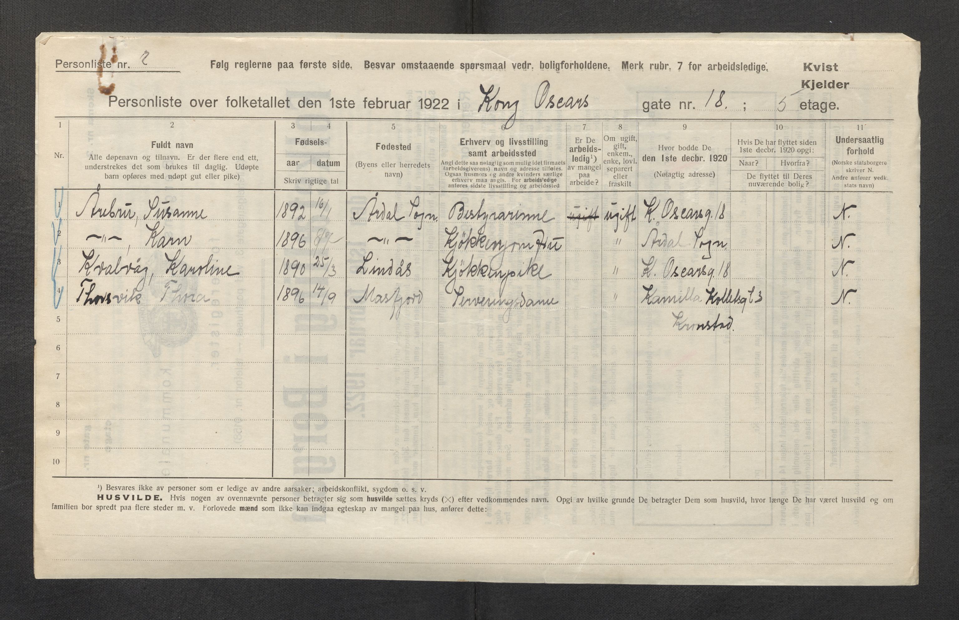 SAB, Municipal Census 1922 for Bergen, 1922, p. 19787