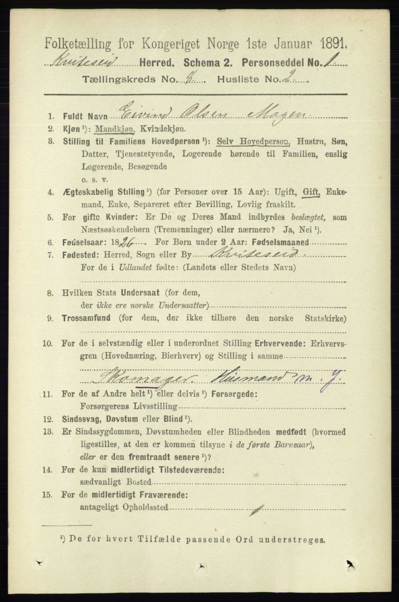 RA, 1891 census for 0829 Kviteseid, 1891, p. 1613