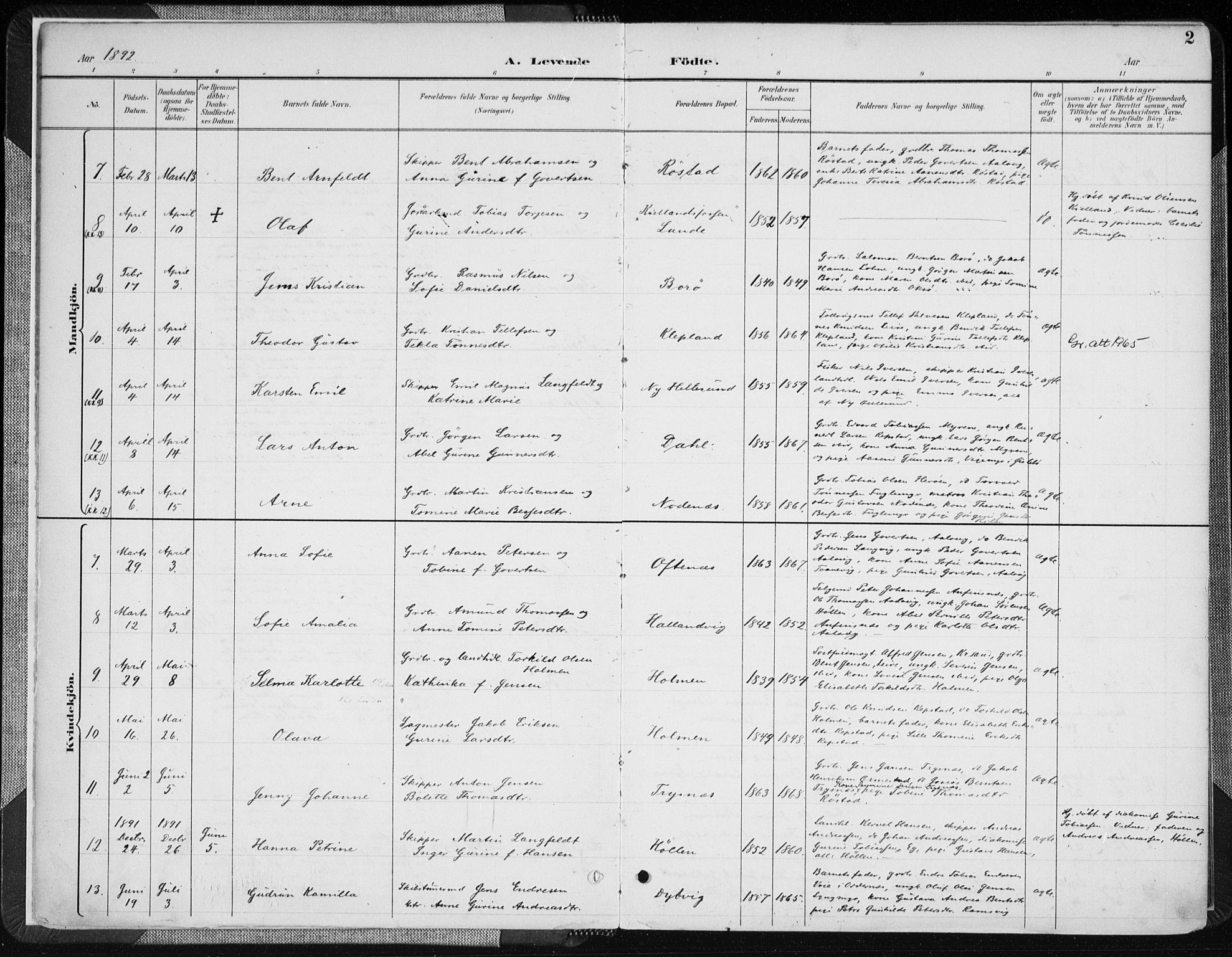 Søgne sokneprestkontor, SAK/1111-0037/F/Fa/Fab/L0013: Parish register (official) no. A 13, 1892-1911, p. 2