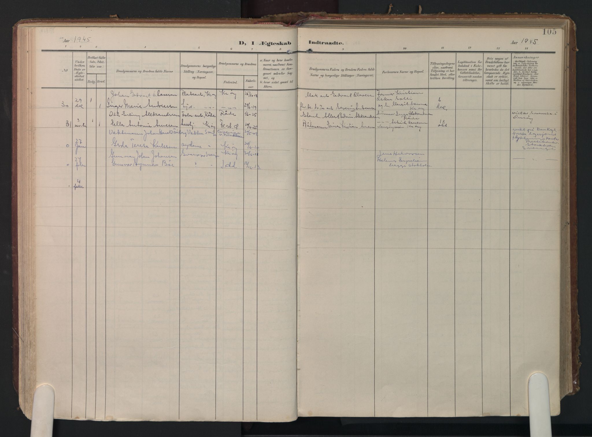Kråkerøy prestekontor Kirkebøker, AV/SAO-A-10912/F/Fa/L0004: Parish register (official) no. 4, 1908-1965, p. 105