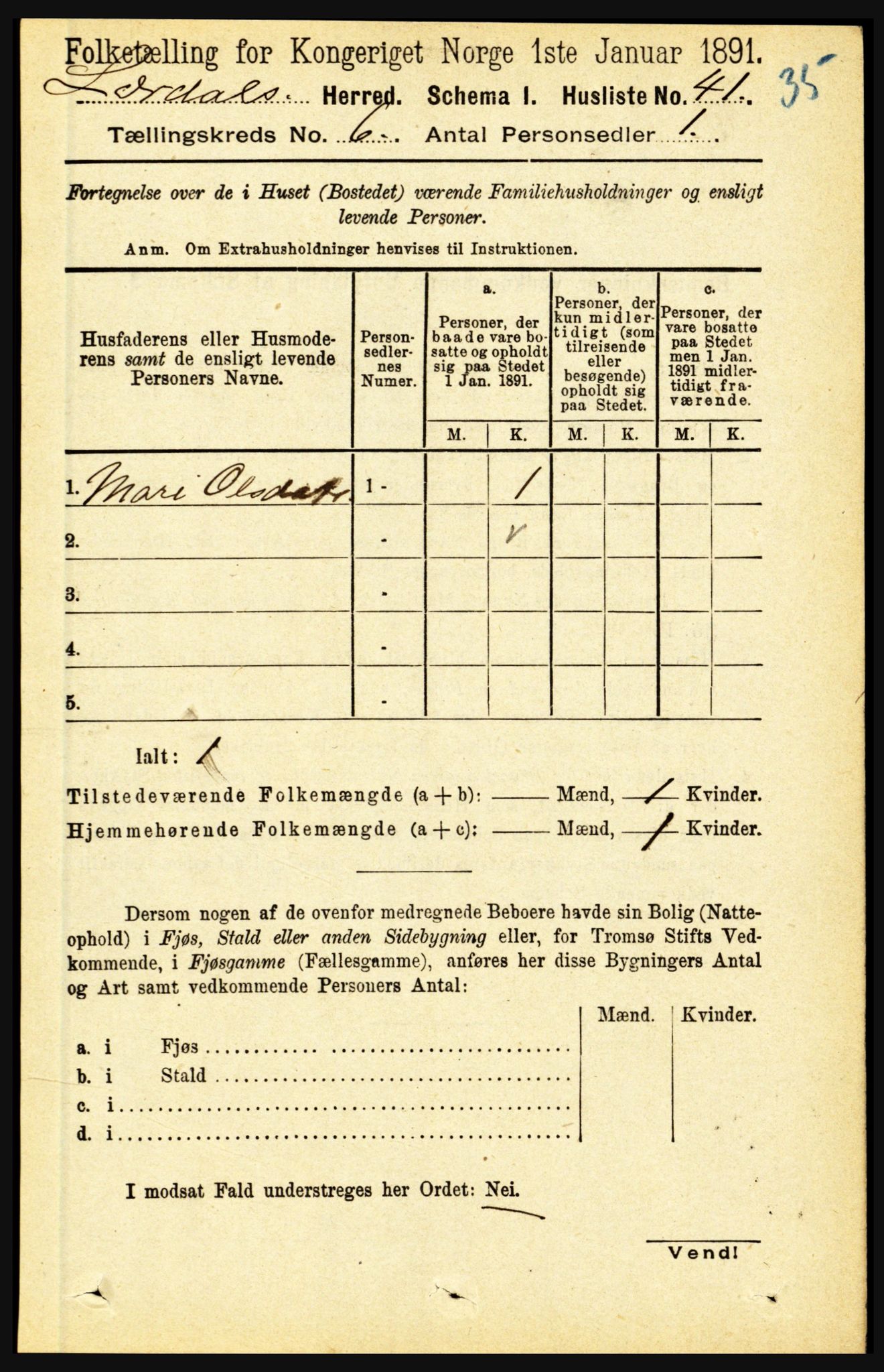 RA, 1891 census for 1422 Lærdal, 1891, p. 447