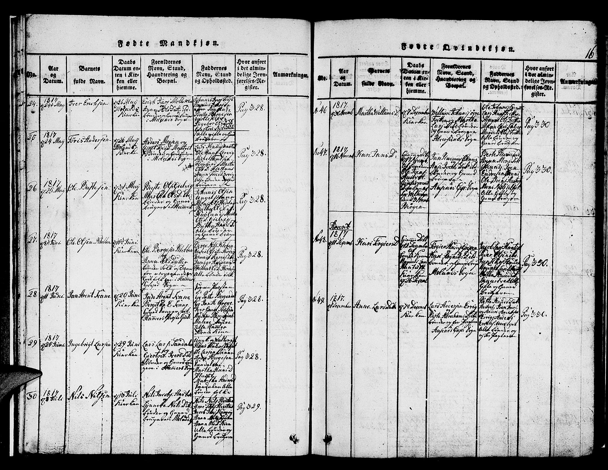 Hamre sokneprestembete, AV/SAB-A-75501/H/Ha/Hab: Parish register (copy) no. A 1, 1816-1826, p. 16