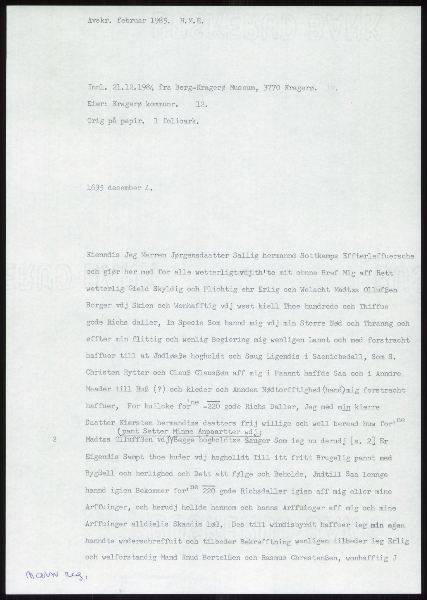 Samlinger til kildeutgivelse, Diplomavskriftsamlingen, RA/EA-4053/H/Ha, p. 1406