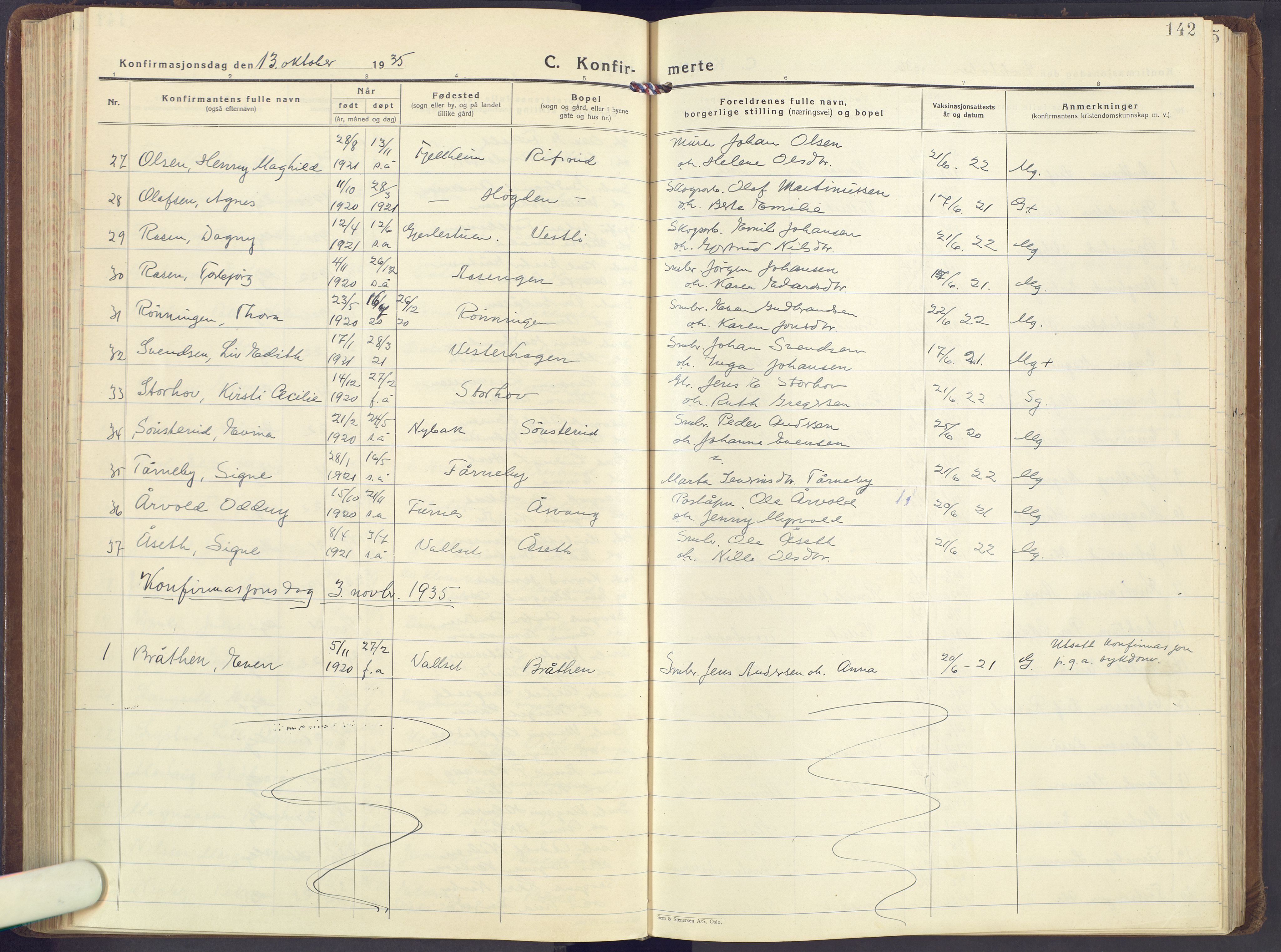 Romedal prestekontor, SAH/PREST-004/K/L0013: Parish register (official) no. 13, 1930-1949, p. 142