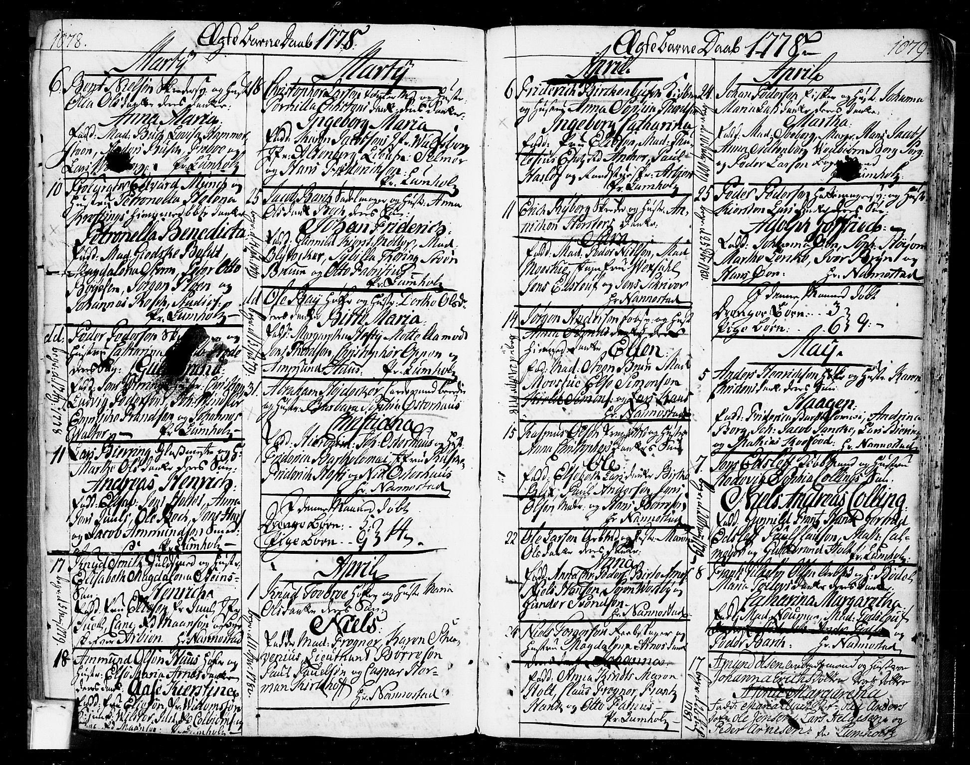 Oslo domkirke Kirkebøker, SAO/A-10752/F/Fa/L0004: Parish register (official) no. 4, 1743-1786, p. 1078-1079
