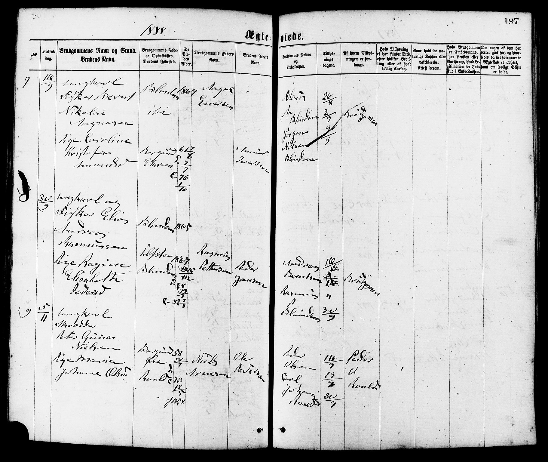 Ministerialprotokoller, klokkerbøker og fødselsregistre - Møre og Romsdal, AV/SAT-A-1454/537/L0519: Parish register (official) no. 537A03, 1876-1889, p. 197