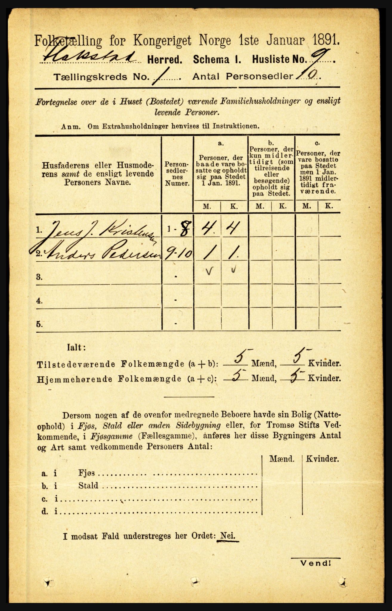 RA, 1891 census for 1859 Flakstad, 1891, p. 26