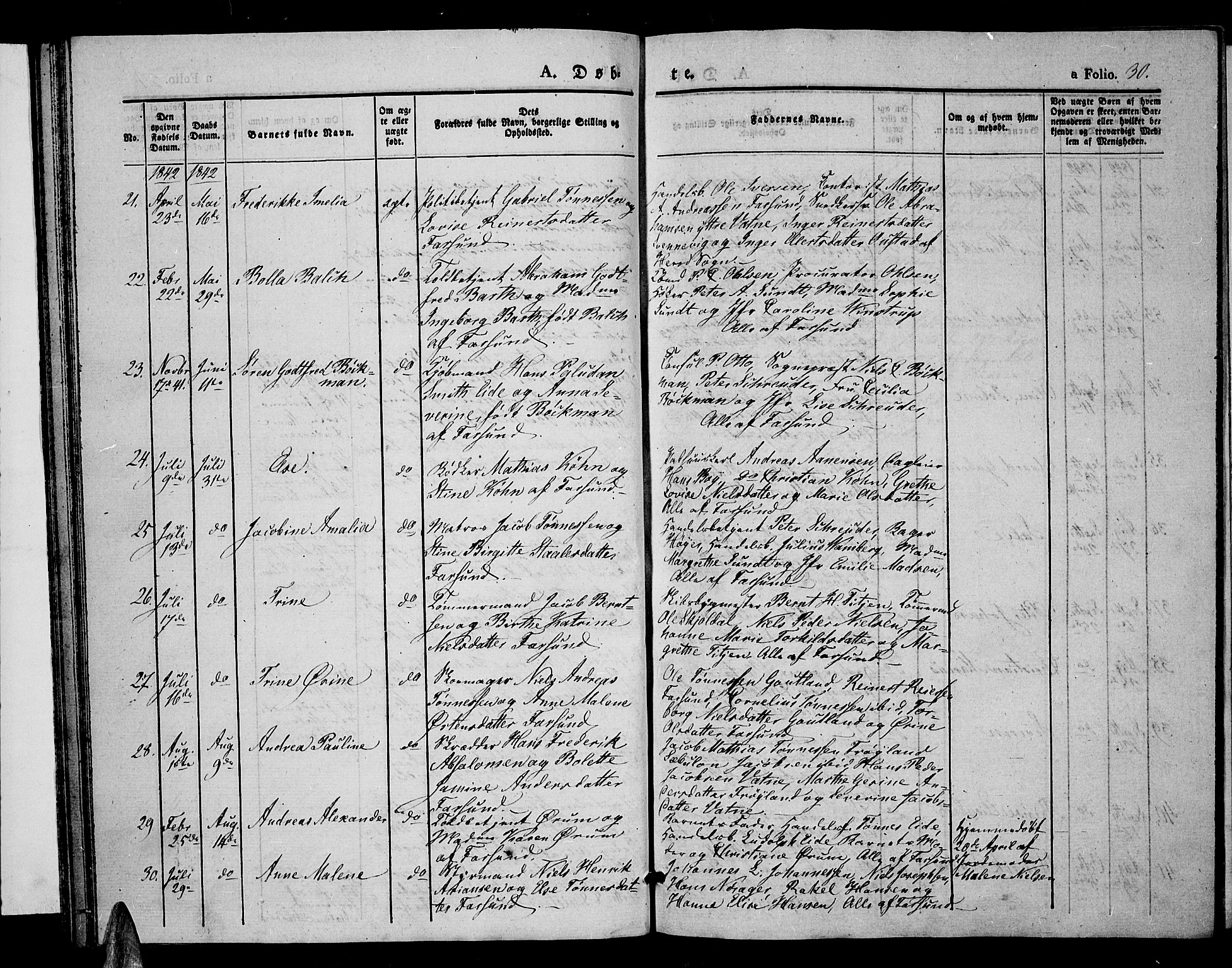 Farsund sokneprestkontor, AV/SAK-1111-0009/F/Fa/L0003: Parish register (official) no. A 3, 1836-1846, p. 30