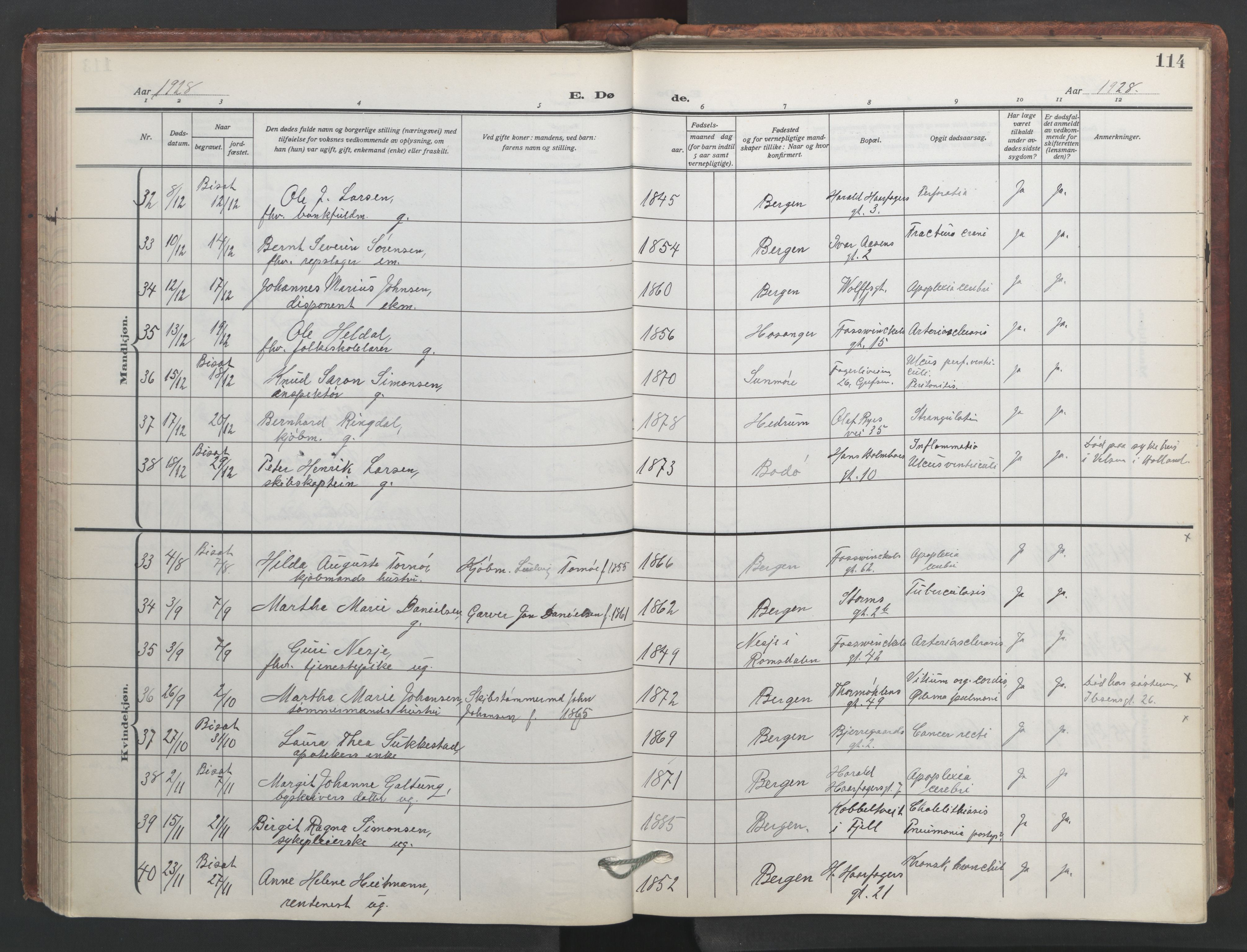 Johanneskirken sokneprestembete, SAB/A-76001/H/Hab: Parish register (copy) no. D 2, 1916-1950, p. 113b-114a