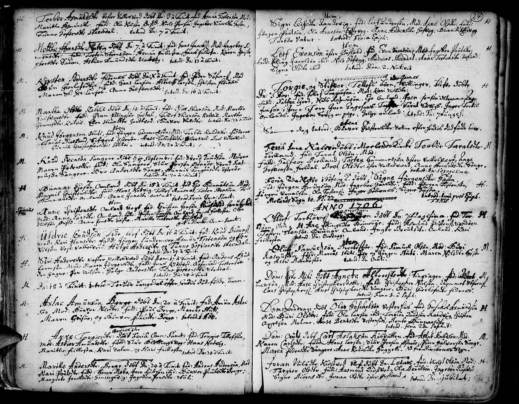 Vestre Moland sokneprestkontor, SAK/1111-0046/F/Fa/Fab/L0001: Parish register (official) no. A 1, 1687-1760, p. 24
