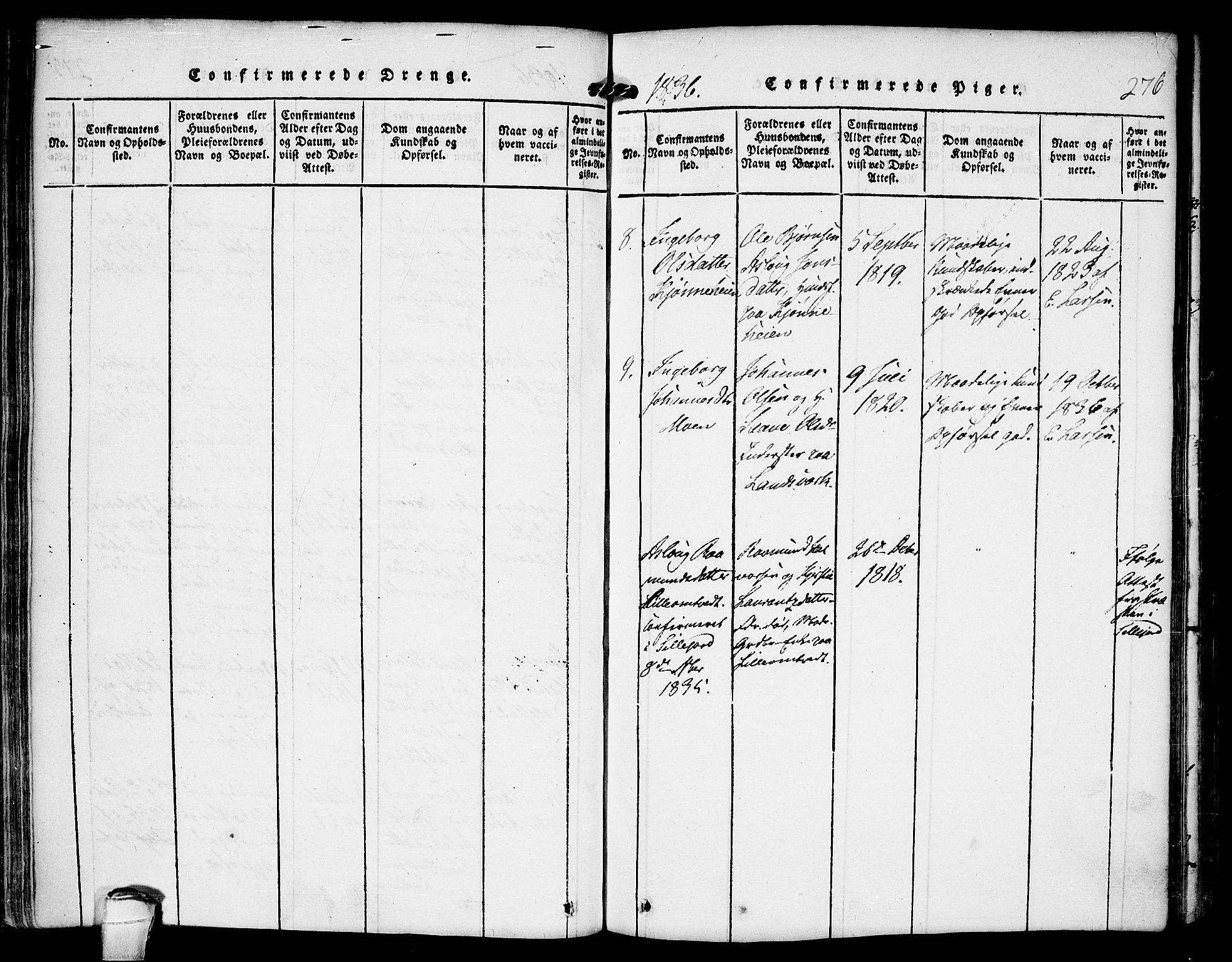 Kviteseid kirkebøker, SAKO/A-276/F/Fb/L0001: Parish register (official) no. II 1, 1815-1836, p. 276