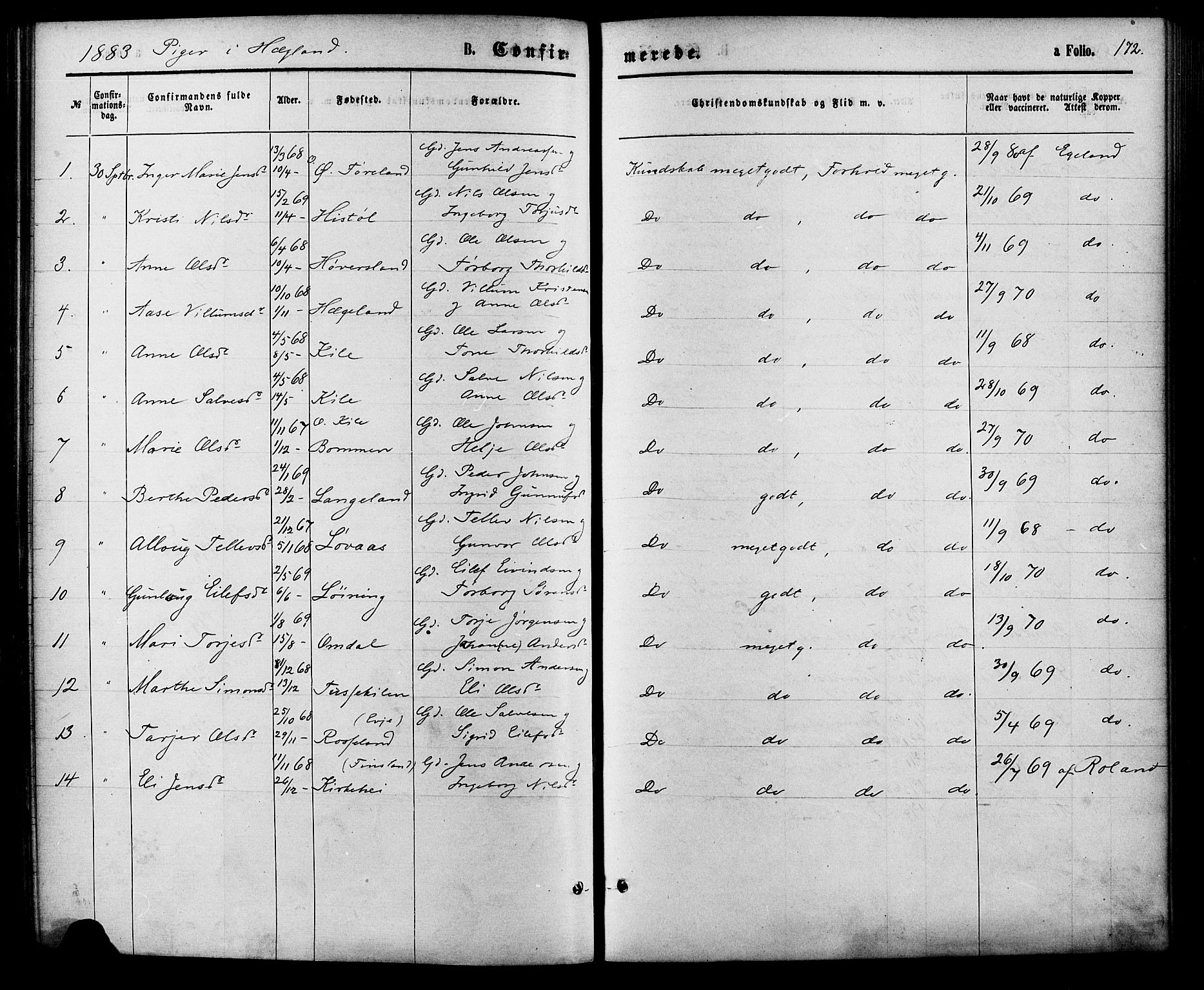 Vennesla sokneprestkontor, SAK/1111-0045/Fa/Fac/L0008: Parish register (official) no. A 8, 1874-1883, p. 172