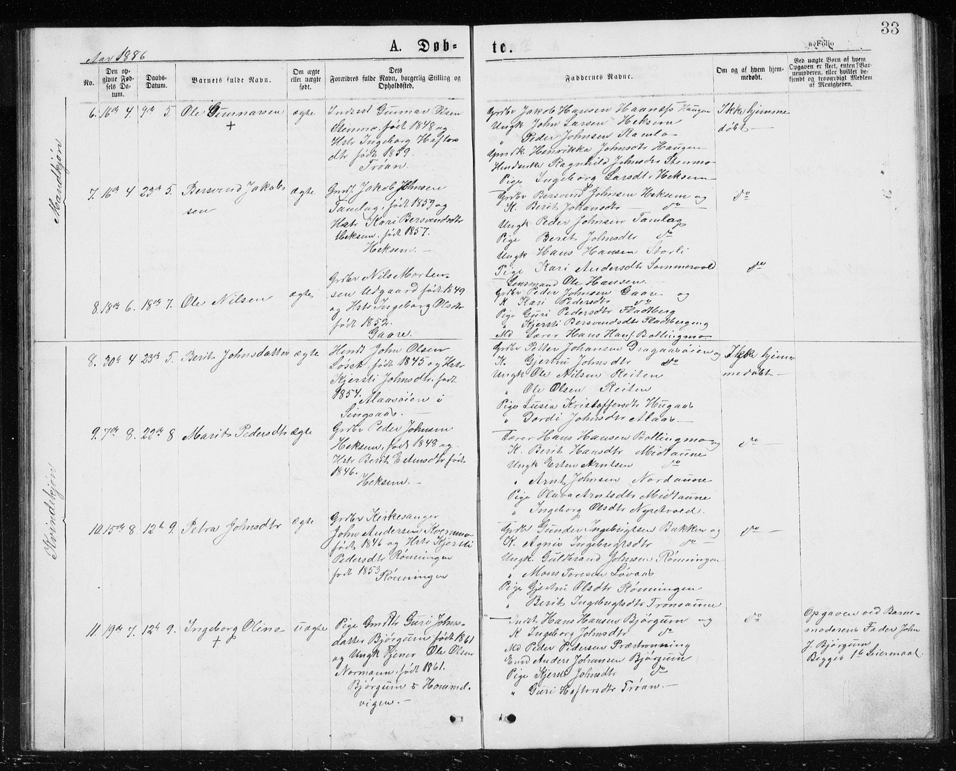 Ministerialprotokoller, klokkerbøker og fødselsregistre - Sør-Trøndelag, SAT/A-1456/685/L0977: Parish register (copy) no. 685C02, 1879-1890, p. 33