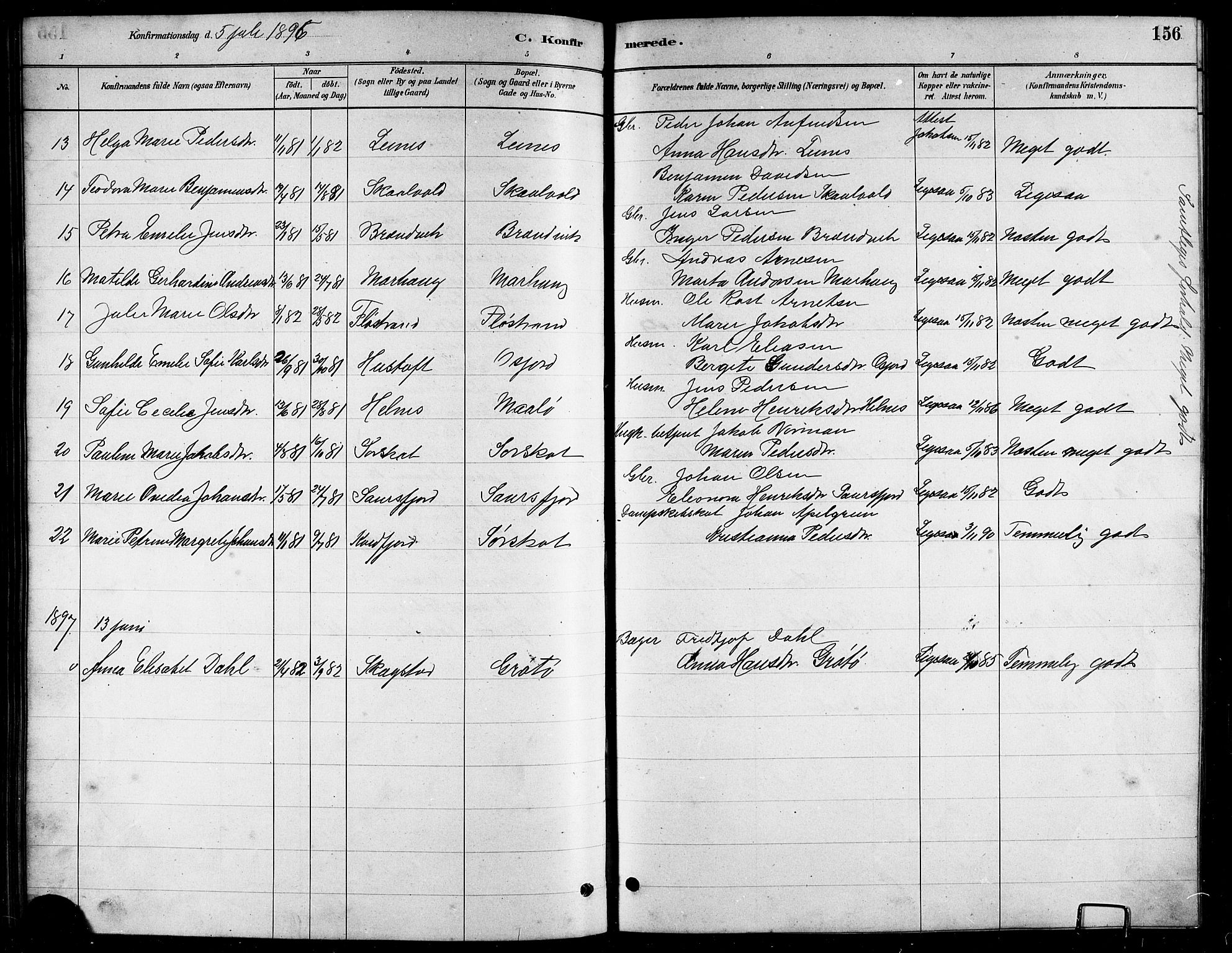 Ministerialprotokoller, klokkerbøker og fødselsregistre - Nordland, AV/SAT-A-1459/857/L0828: Parish register (copy) no. 857C03, 1879-1908, p. 156