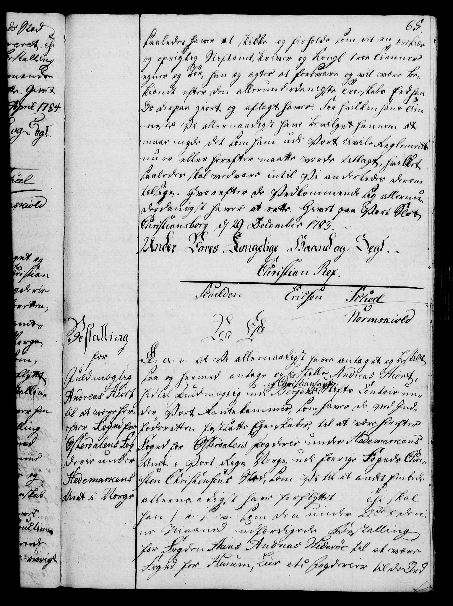 Rentekammeret, Kammerkanselliet, RA/EA-3111/G/Gg/Gge/L0006: Norsk bestallingsprotokoll med register (merket RK 53.30), 1773-1814, p. 65
