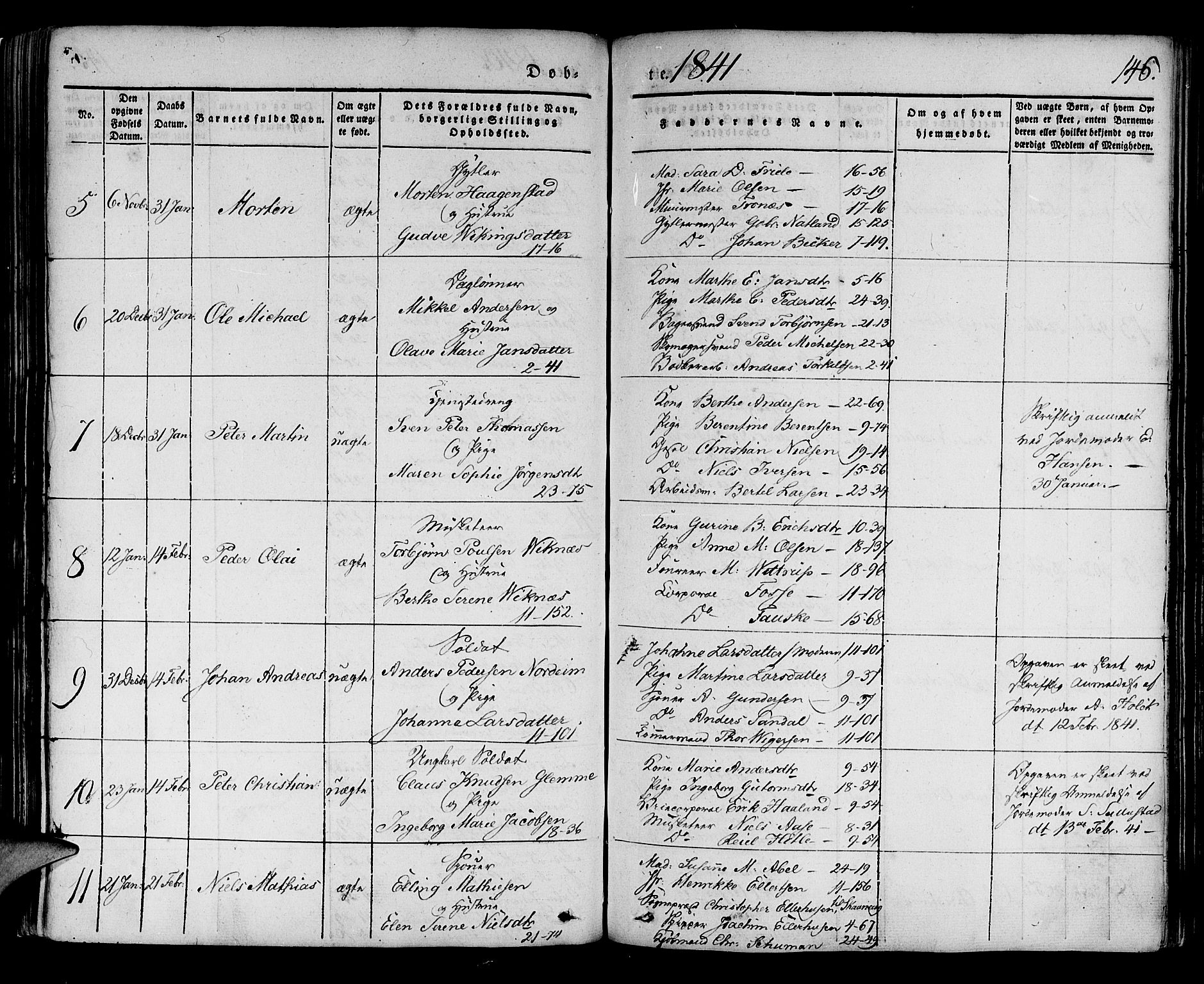 Korskirken sokneprestembete, AV/SAB-A-76101/H/Haa/L0015: Parish register (official) no. B 1, 1833-1841, p. 146