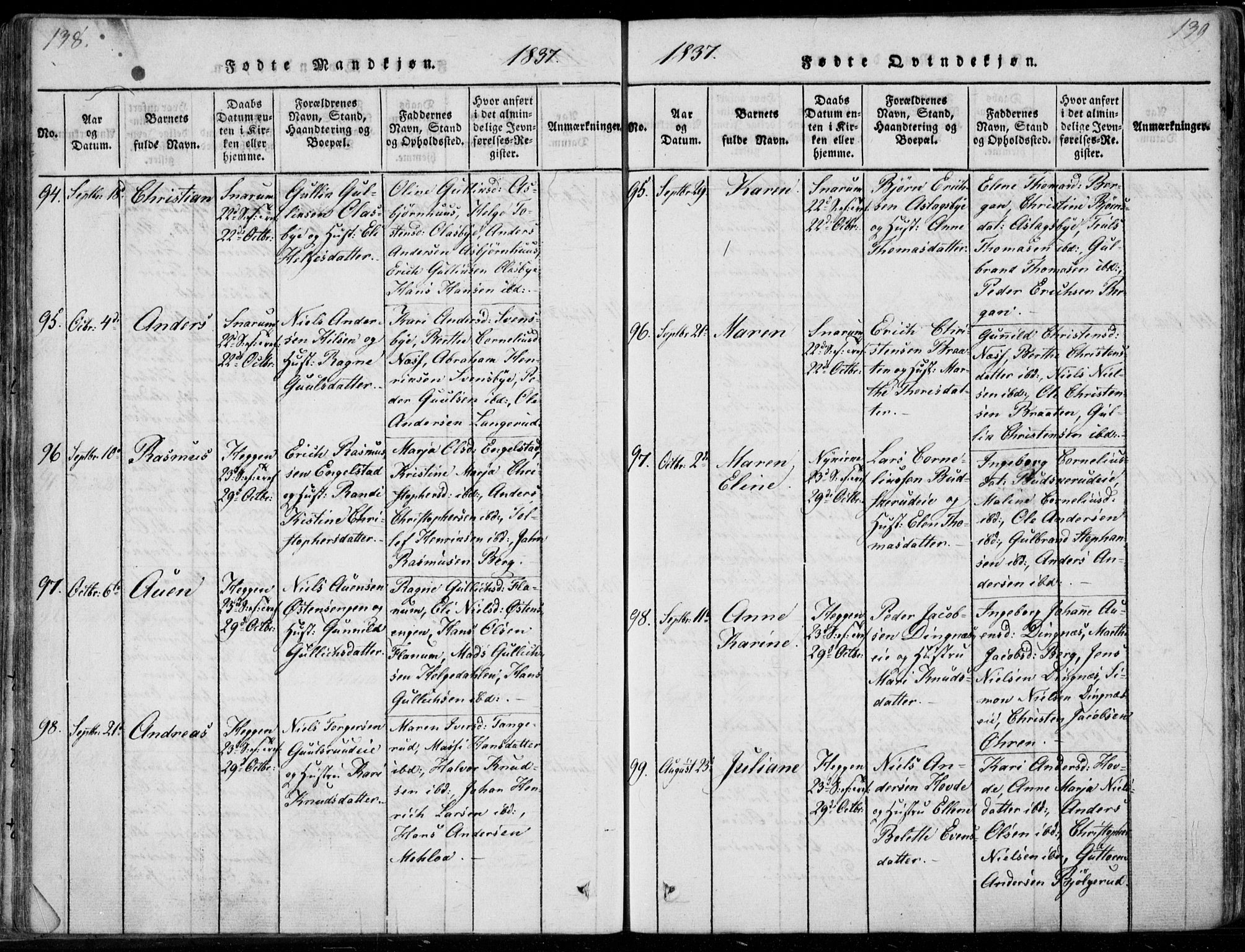 Modum kirkebøker, AV/SAKO-A-234/F/Fa/L0006: Parish register (official) no. 6, 1832-1841, p. 138-139