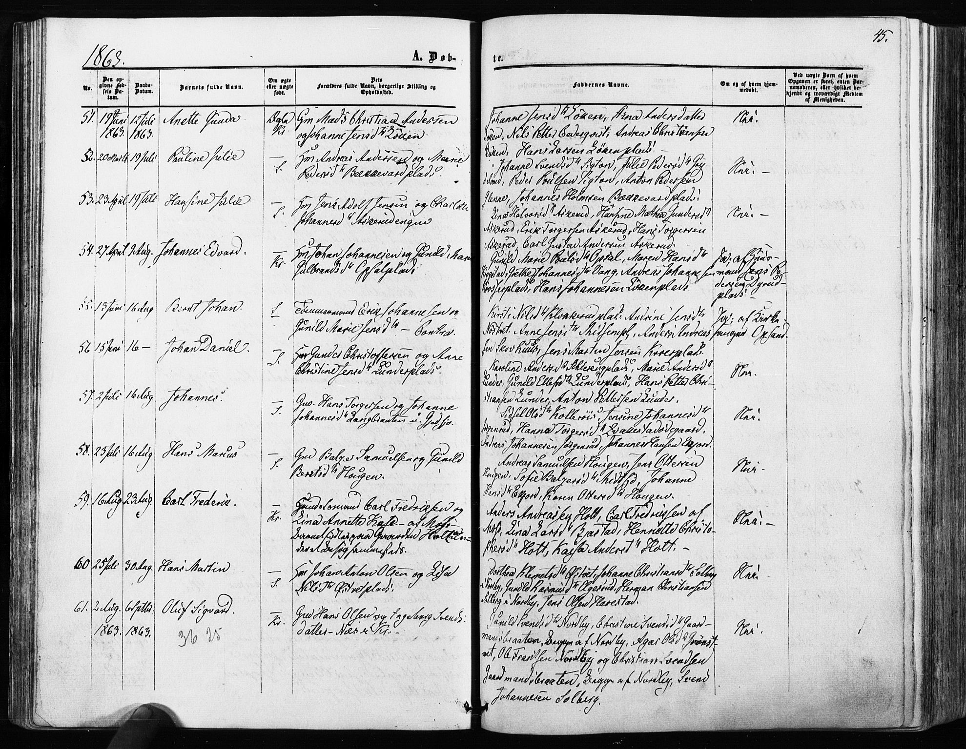 Kråkstad prestekontor Kirkebøker, AV/SAO-A-10125a/F/Fa/L0007: Parish register (official) no. I 7, 1858-1870, p. 45