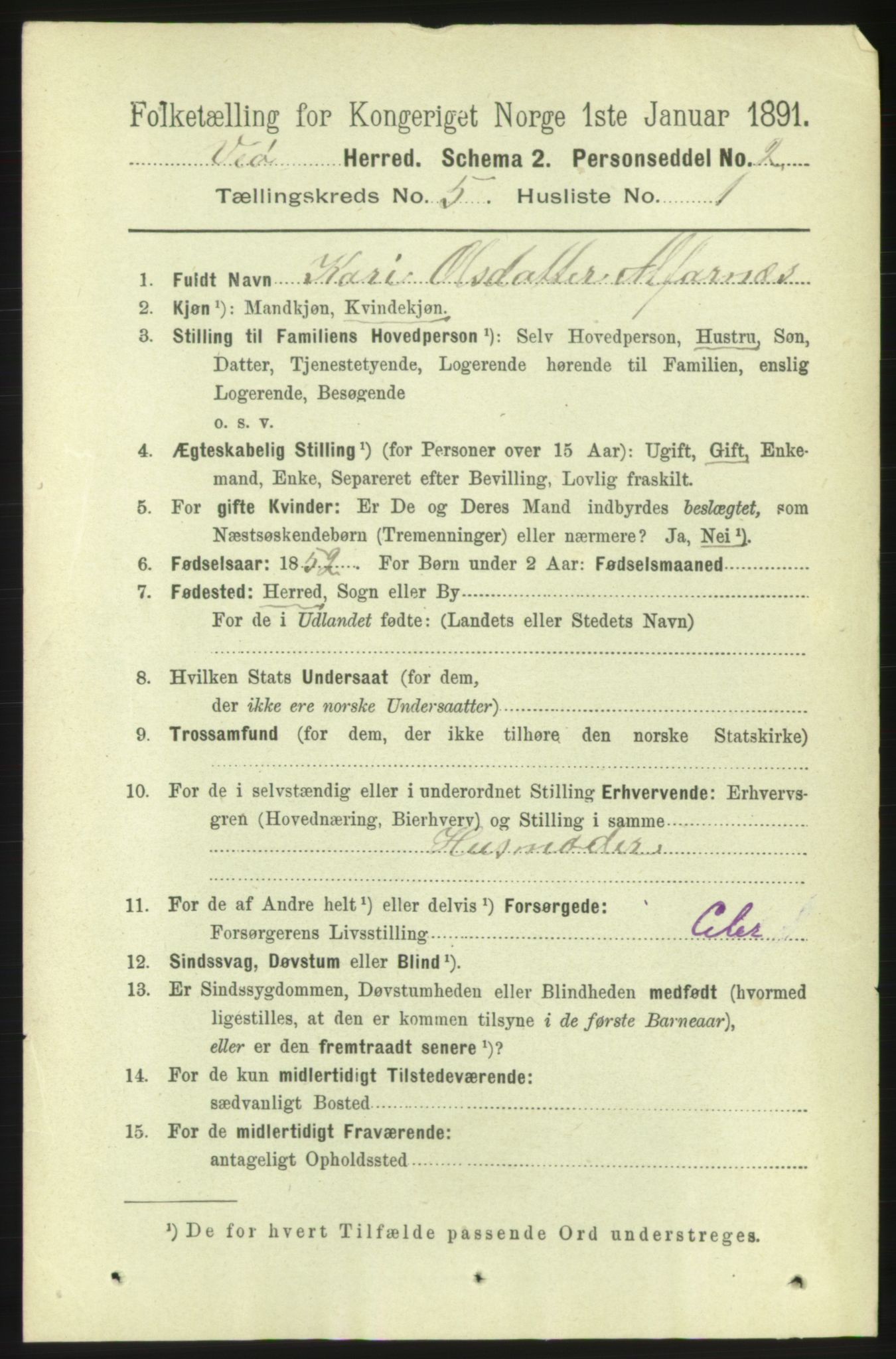 RA, 1891 census for 1541 Veøy, 1891, p. 2484