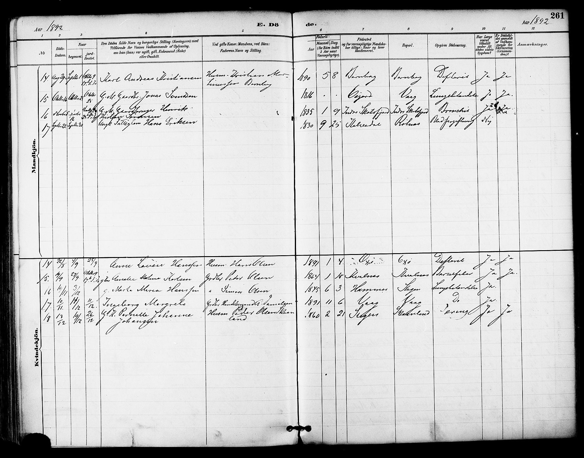 Ministerialprotokoller, klokkerbøker og fødselsregistre - Nordland, AV/SAT-A-1459/855/L0803: Parish register (official) no. 855A11, 1887-1905, p. 261