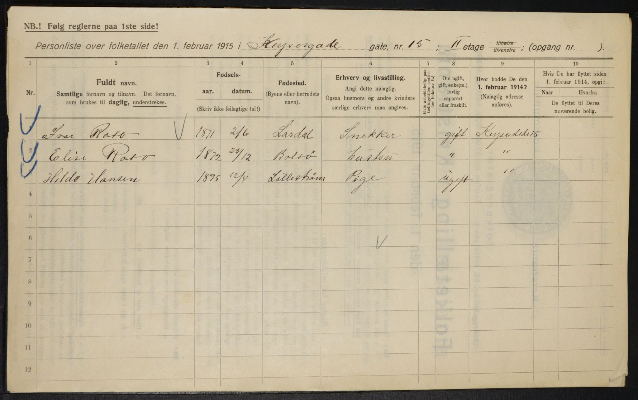 OBA, Municipal Census 1915 for Kristiania, 1915, p. 48907