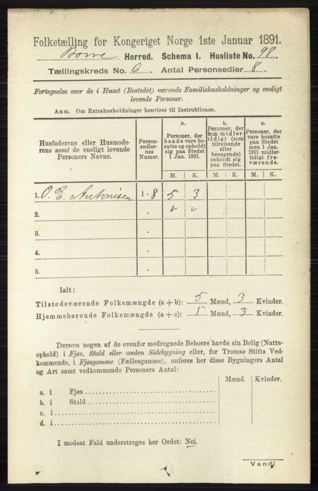 RA, 1891 census for 0717 Borre, 1891, p. 2636