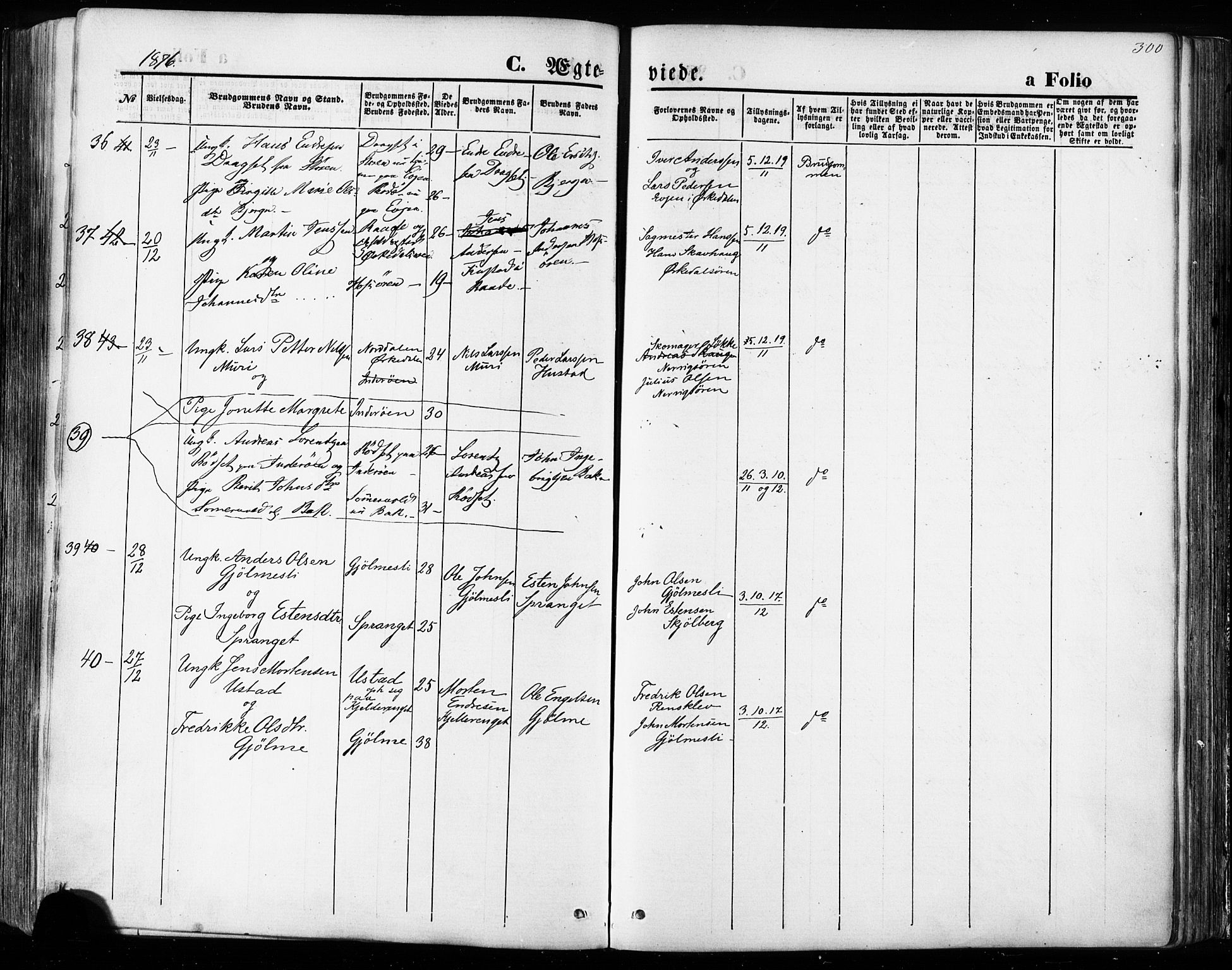 Ministerialprotokoller, klokkerbøker og fødselsregistre - Sør-Trøndelag, SAT/A-1456/668/L0807: Parish register (official) no. 668A07, 1870-1880, p. 300