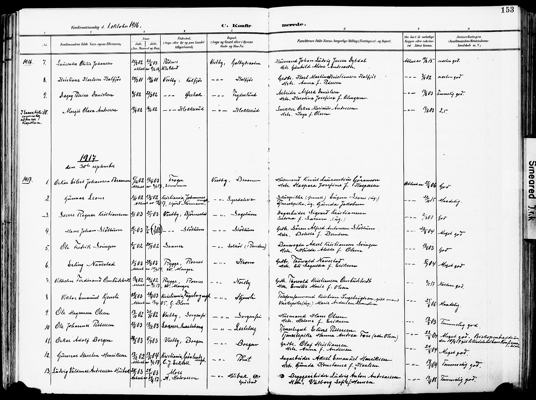 Vestby prestekontor Kirkebøker, AV/SAO-A-10893/F/Fa/L0010: Parish register (official) no. I 10, 1900-1926, p. 153