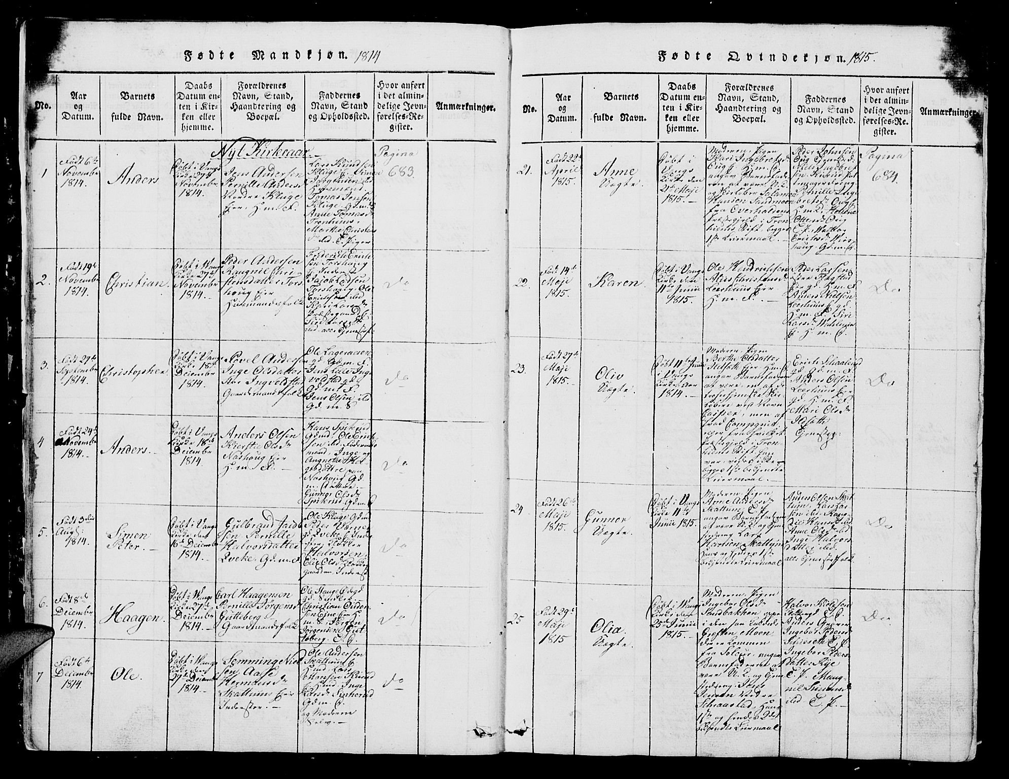 Vang prestekontor, Hedmark, SAH/PREST-008/H/Ha/Hab/L0004: Parish register (copy) no. 4, 1813-1827, p. 15-16