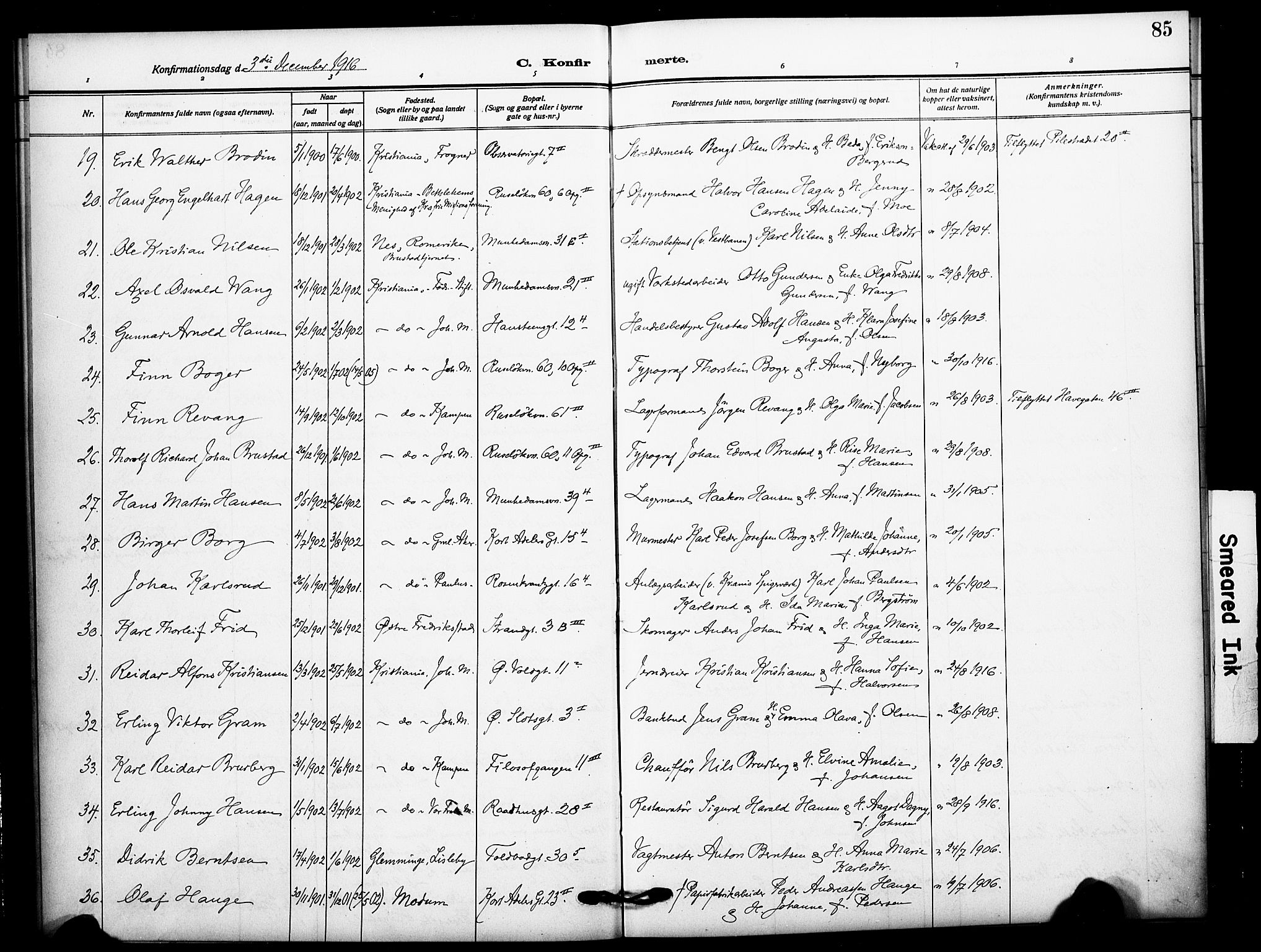Johannes prestekontor Kirkebøker, AV/SAO-A-10852/F/Fa/L0011: Parish register (official) no. 11, 1908-1921, p. 85