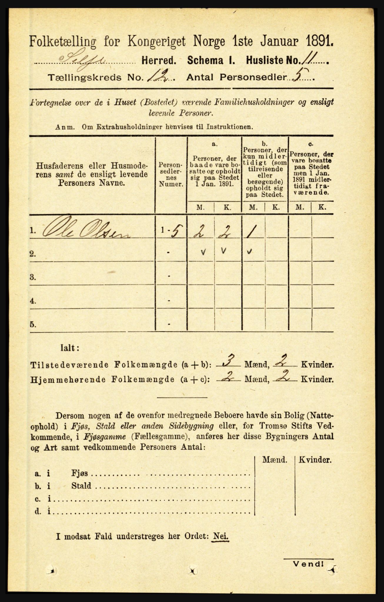 RA, 1891 census for 1441 Selje, 1891, p. 3634