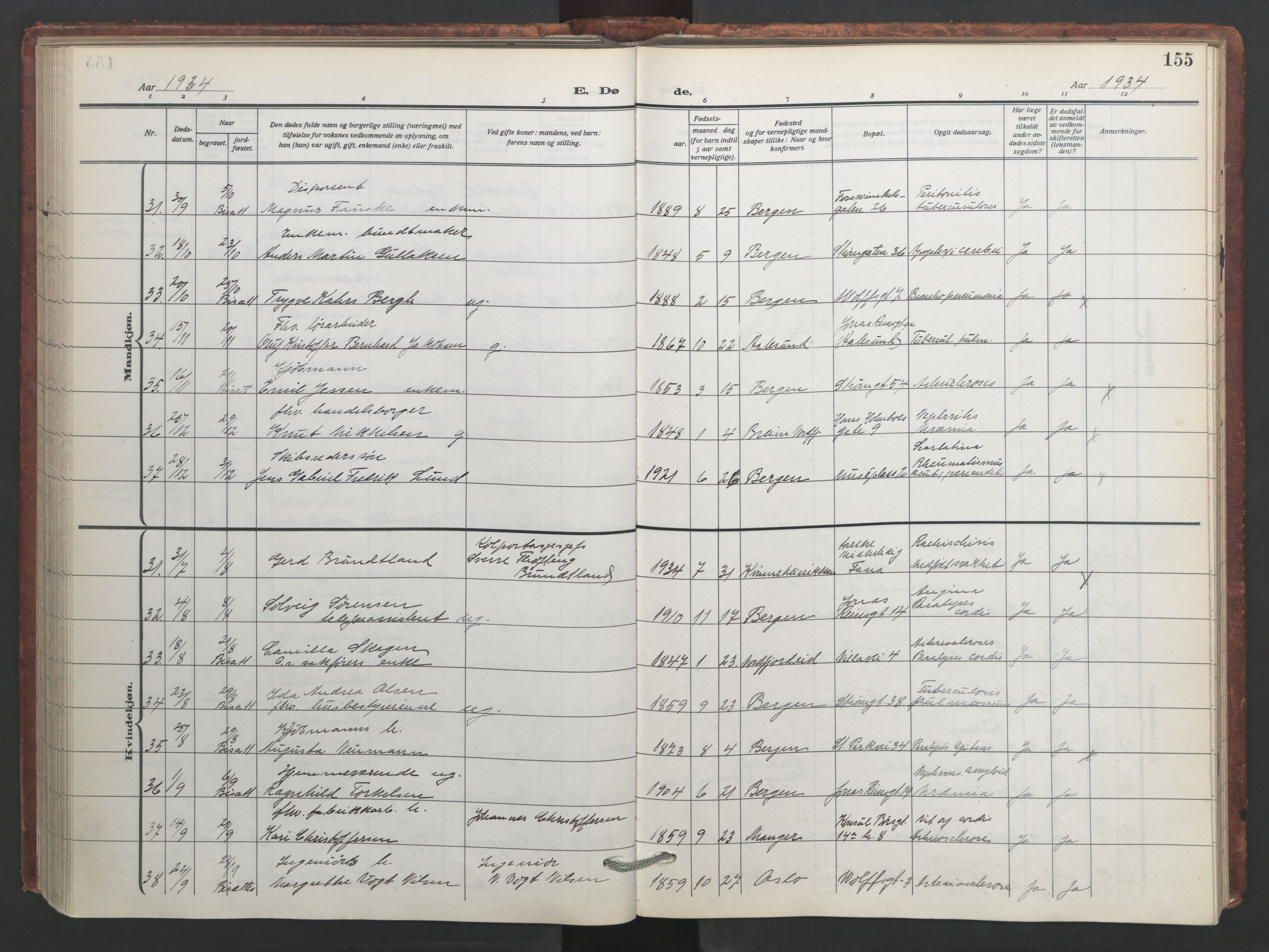 Johanneskirken sokneprestembete, AV/SAB-A-76001/H/Hab: Parish register (copy) no. D 2, 1916-1950, p. 154b-155a