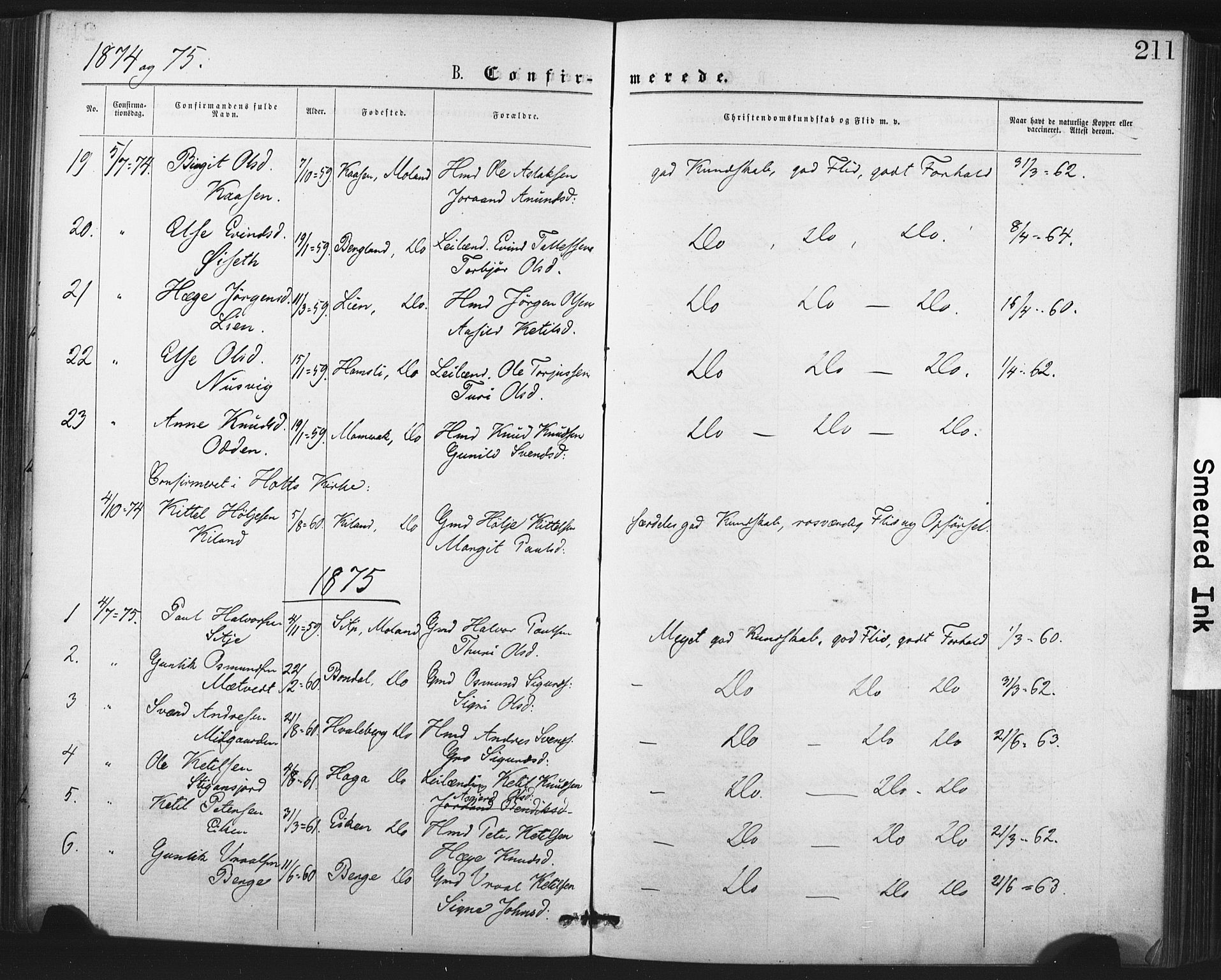 Fyresdal kirkebøker, AV/SAKO-A-263/F/Fa/L0006: Parish register (official) no. I 6, 1872-1886, p. 211