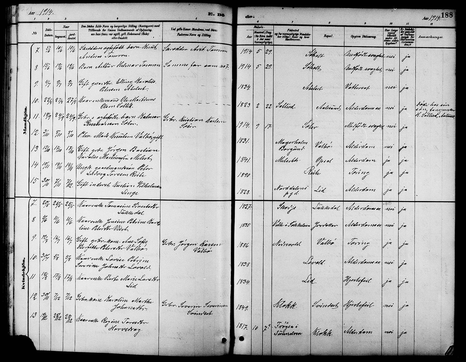 Ministerialprotokoller, klokkerbøker og fødselsregistre - Møre og Romsdal, AV/SAT-A-1454/522/L0327: Parish register (copy) no. 522C06, 1890-1915, p. 188