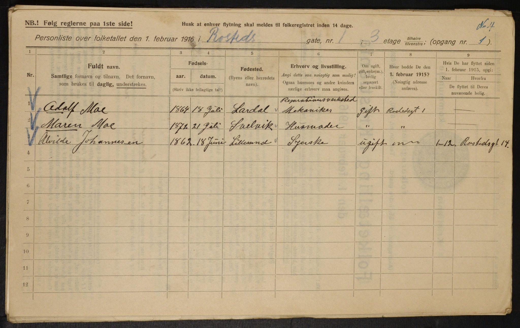 OBA, Municipal Census 1916 for Kristiania, 1916, p. 86344