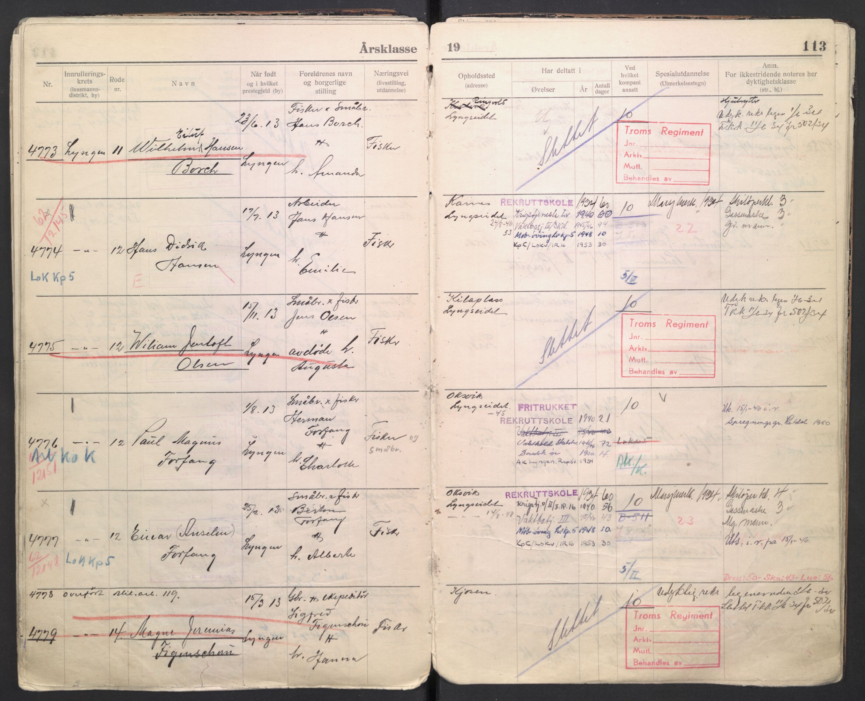 Forsvaret, Troms infanteriregiment nr. 16, AV/RA-RAFA-3146/P/Pa/L0006/0007: Ruller / Rulle for regimentets menige mannskaper, årsklasse 1934, 1934, p. 113