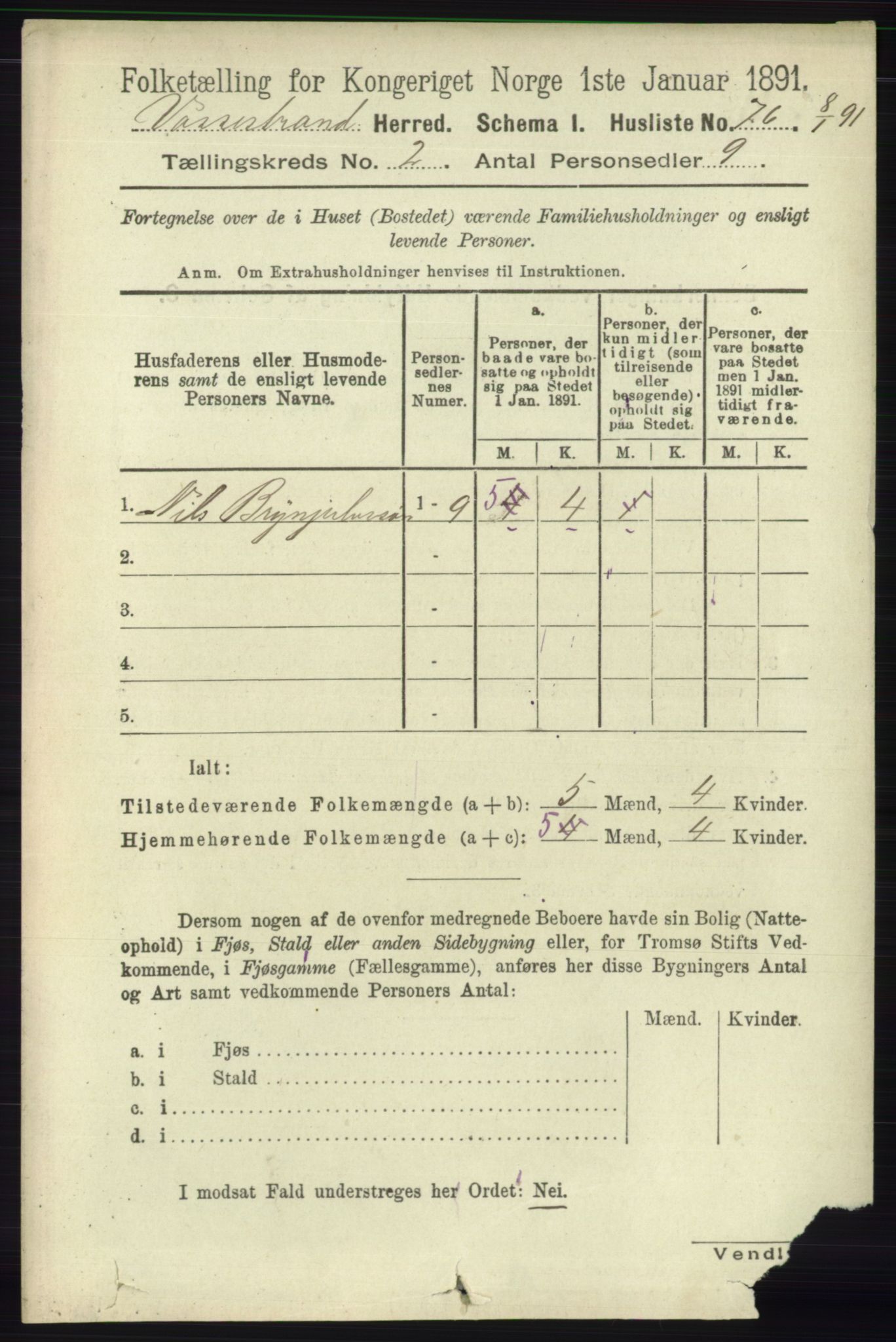 RA, 1891 census for 1236 Vossestrand, 1891, p. 717