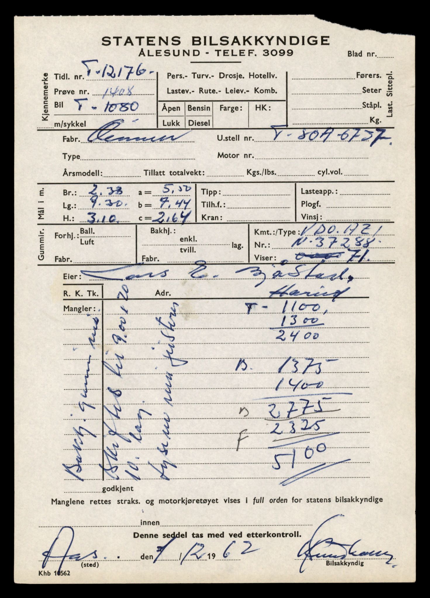 Møre og Romsdal vegkontor - Ålesund trafikkstasjon, AV/SAT-A-4099/F/Fe/L0012: Registreringskort for kjøretøy T 1290 - T 1450, 1927-1998, p. 2674