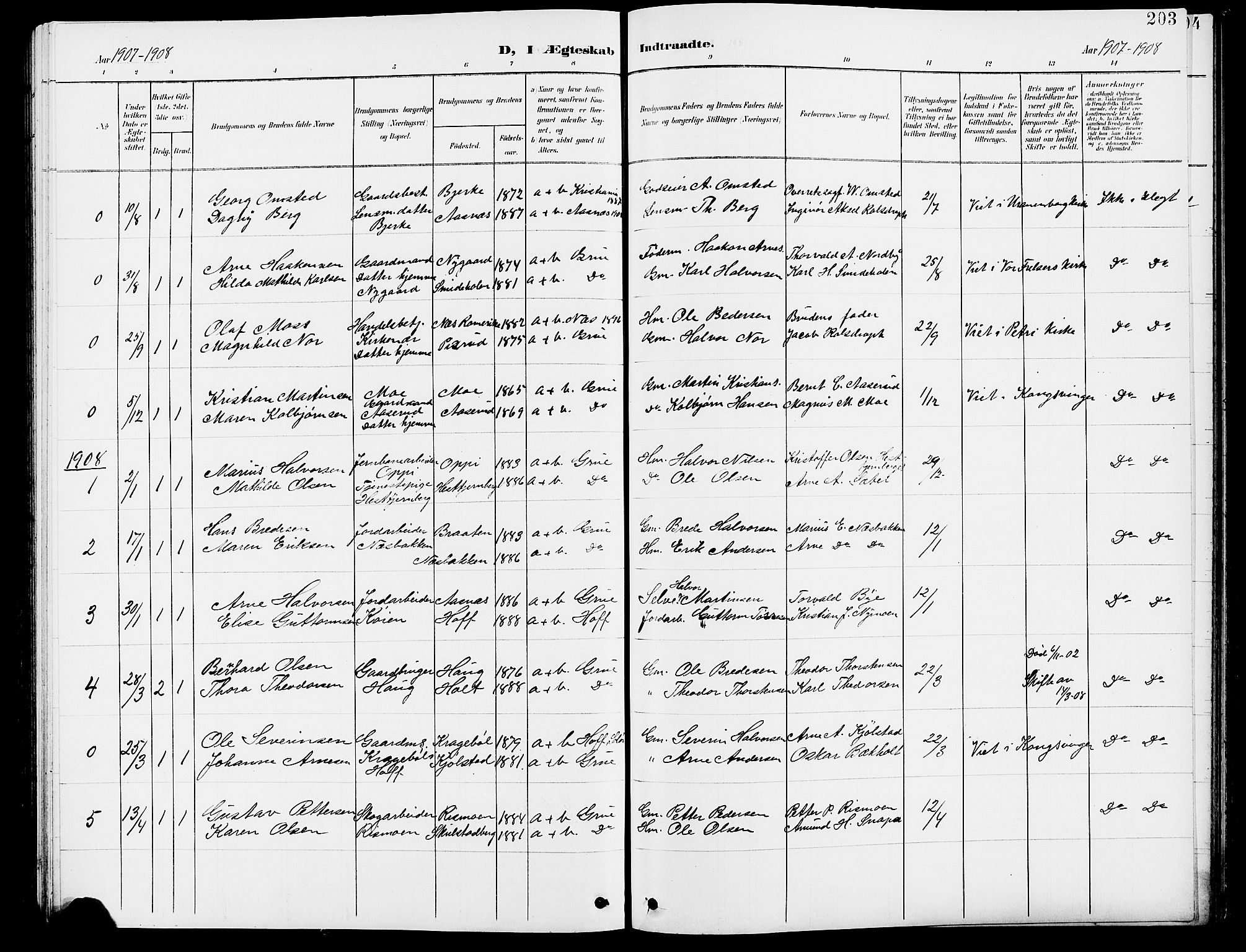Grue prestekontor, SAH/PREST-036/H/Ha/Hab/L0005: Parish register (copy) no. 5, 1900-1909, p. 203
