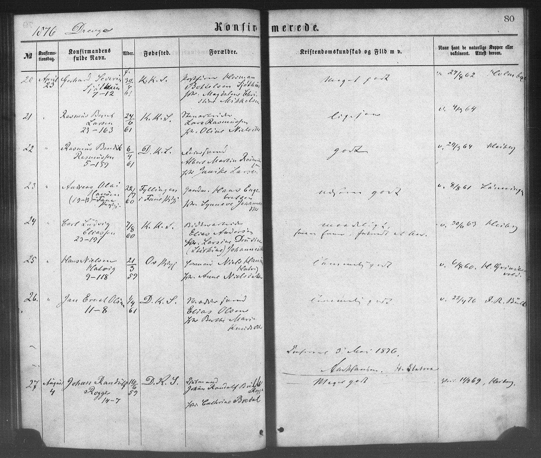 Korskirken sokneprestembete, AV/SAB-A-76101/H/Haa/L0028: Parish register (official) no. C 4, 1868-1879, p. 80