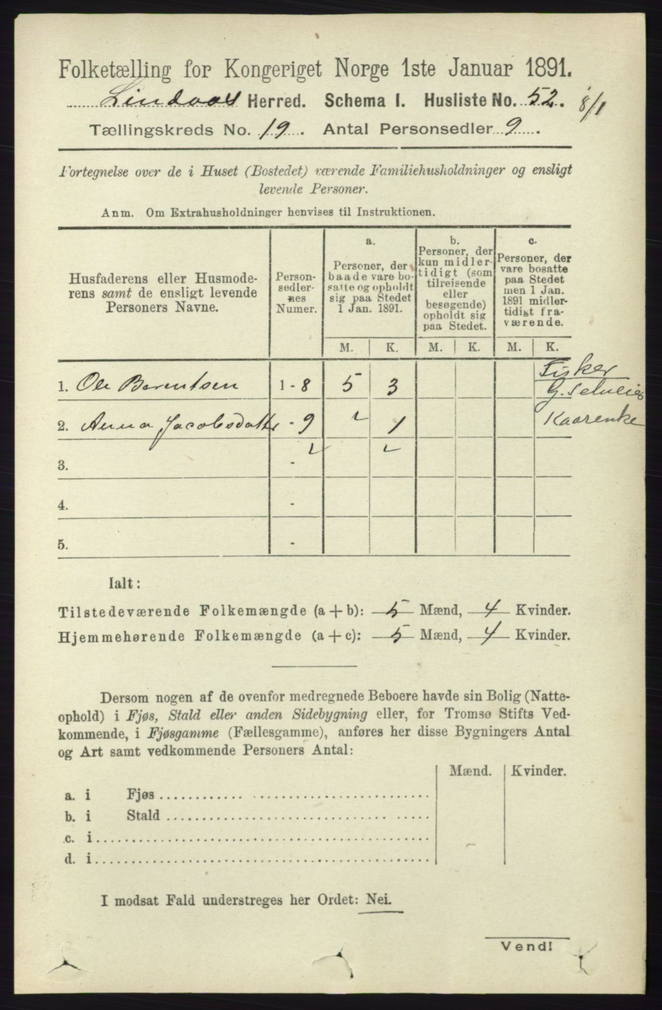 RA, 1891 census for 1263 Lindås, 1891, p. 6924