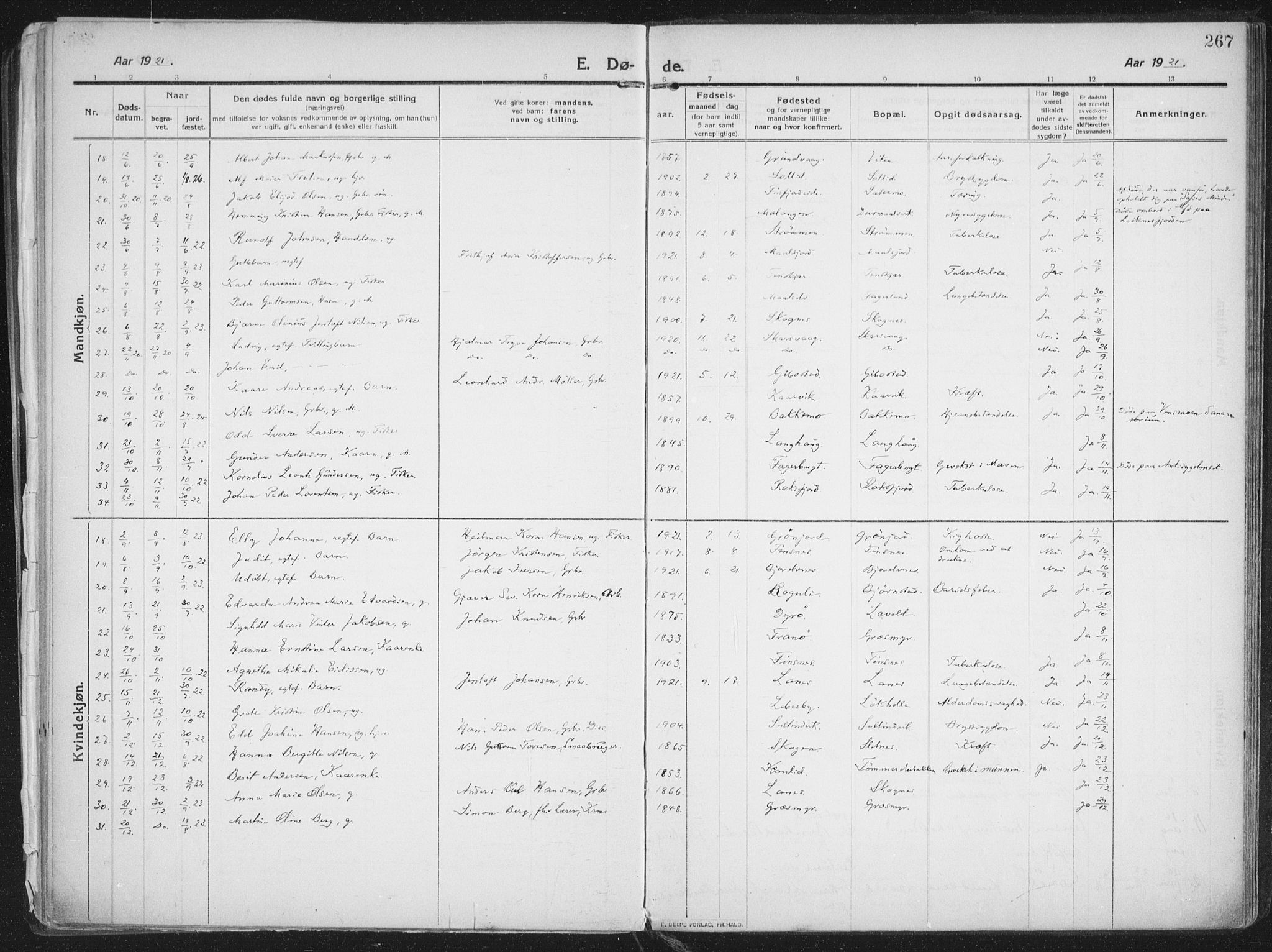 Lenvik sokneprestembete, SATØ/S-1310/H/Ha/Haa/L0016kirke: Parish register (official) no. 16, 1910-1924, p. 267
