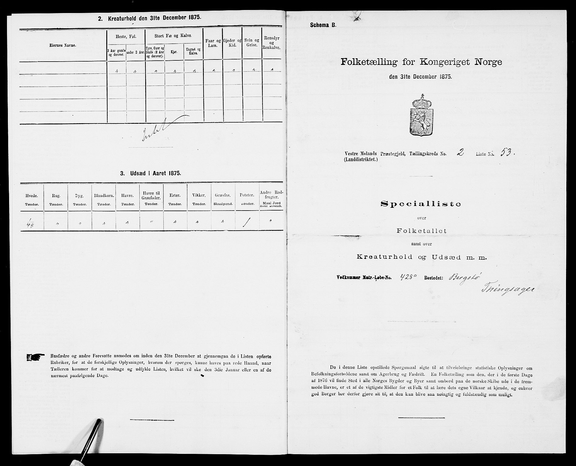 SAK, 1875 census for 0926L Vestre Moland/Vestre Moland, 1875, p. 284