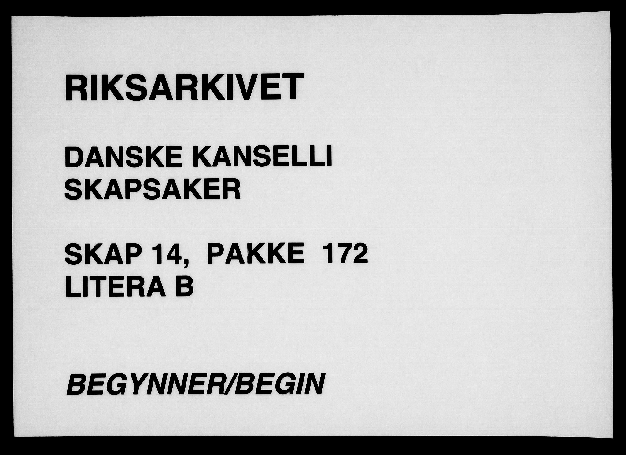 Danske Kanselli, Skapsaker, RA/EA-4061/F/L0063: Skap 14, pakke 172, litra B-211, 1607-1716, p. 1