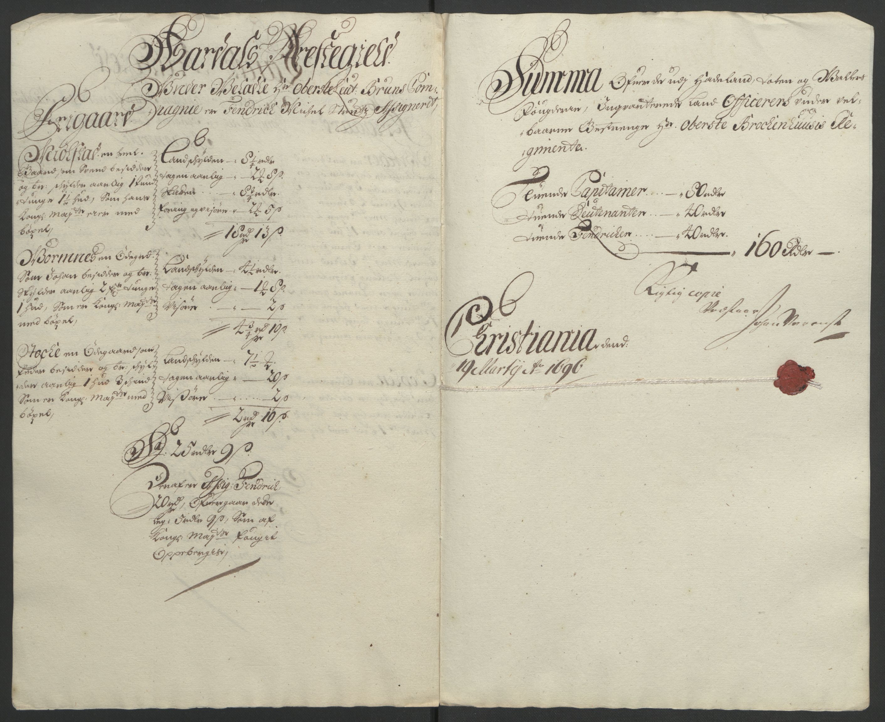 Rentekammeret inntil 1814, Reviderte regnskaper, Fogderegnskap, AV/RA-EA-4092/R18/L1293: Fogderegnskap Hadeland, Toten og Valdres, 1695, p. 160