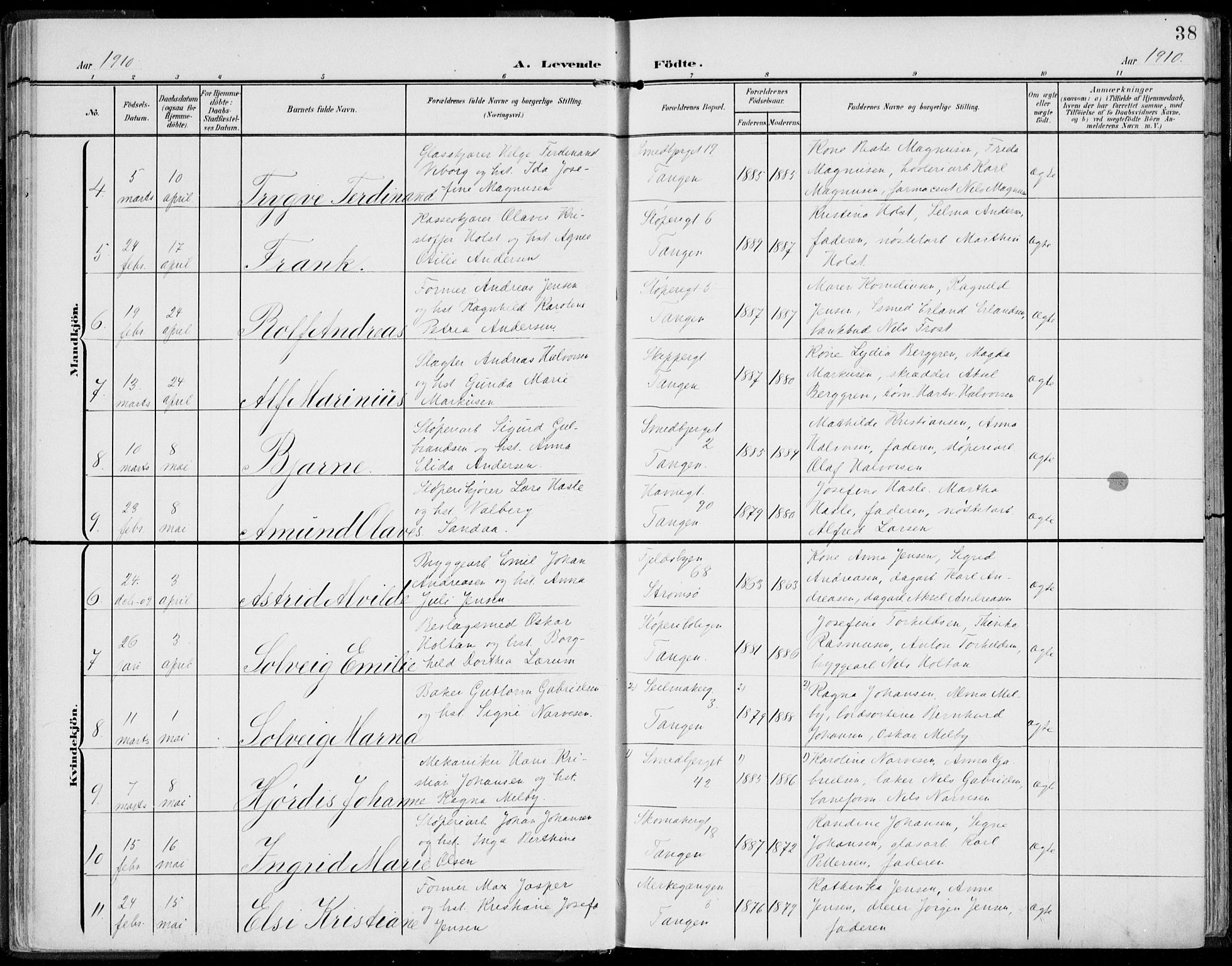 Strømsø kirkebøker, AV/SAKO-A-246/F/Fb/L0008: Parish register (official) no. II 8, 1902-1933, p. 38