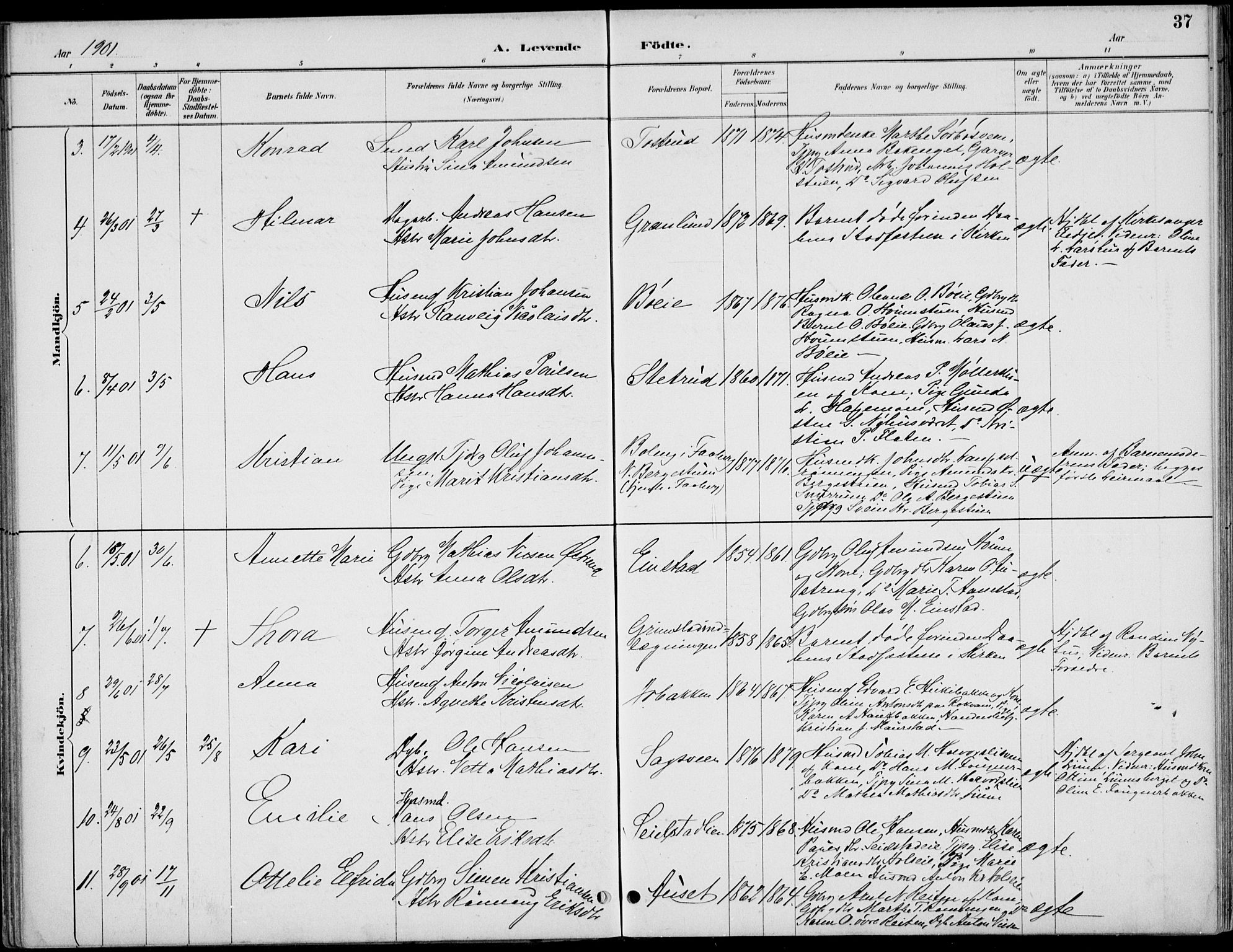 Østre Gausdal prestekontor, SAH/PREST-092/H/Ha/Haa/L0003: Parish register (official) no. 3, 1887-1901, p. 37