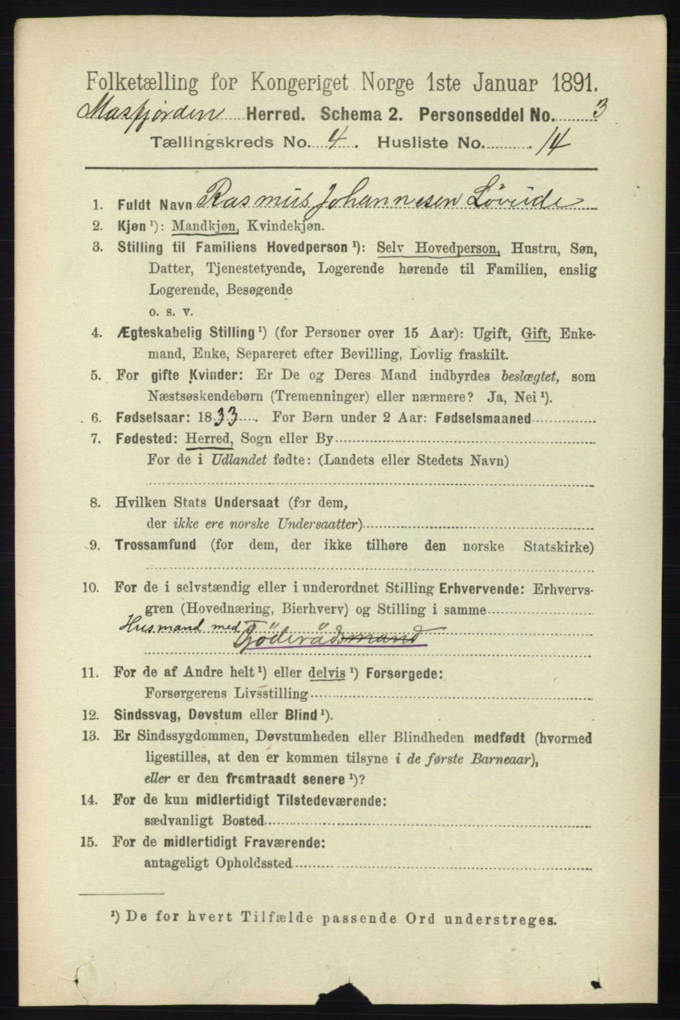 RA, 1891 census for 1266 Masfjorden, 1891, p. 840